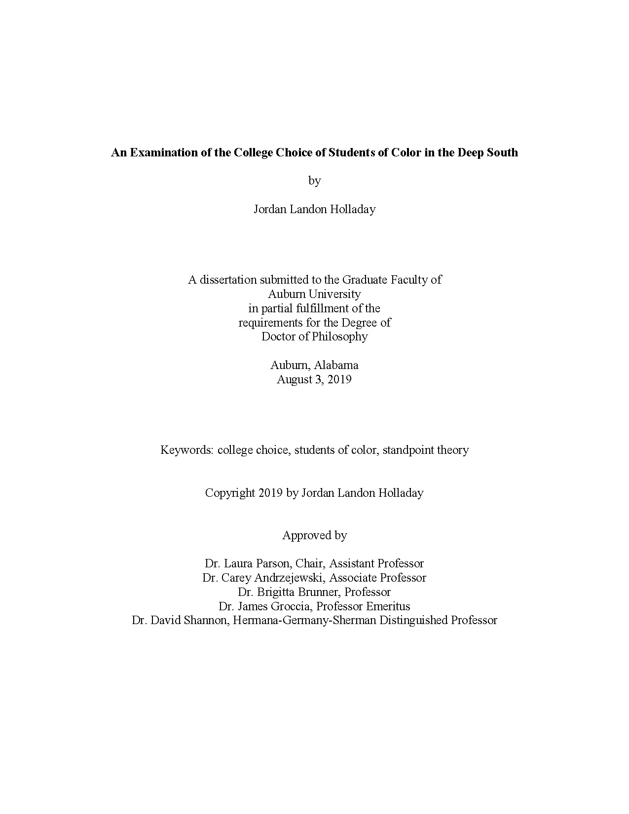 Holladay dissertation