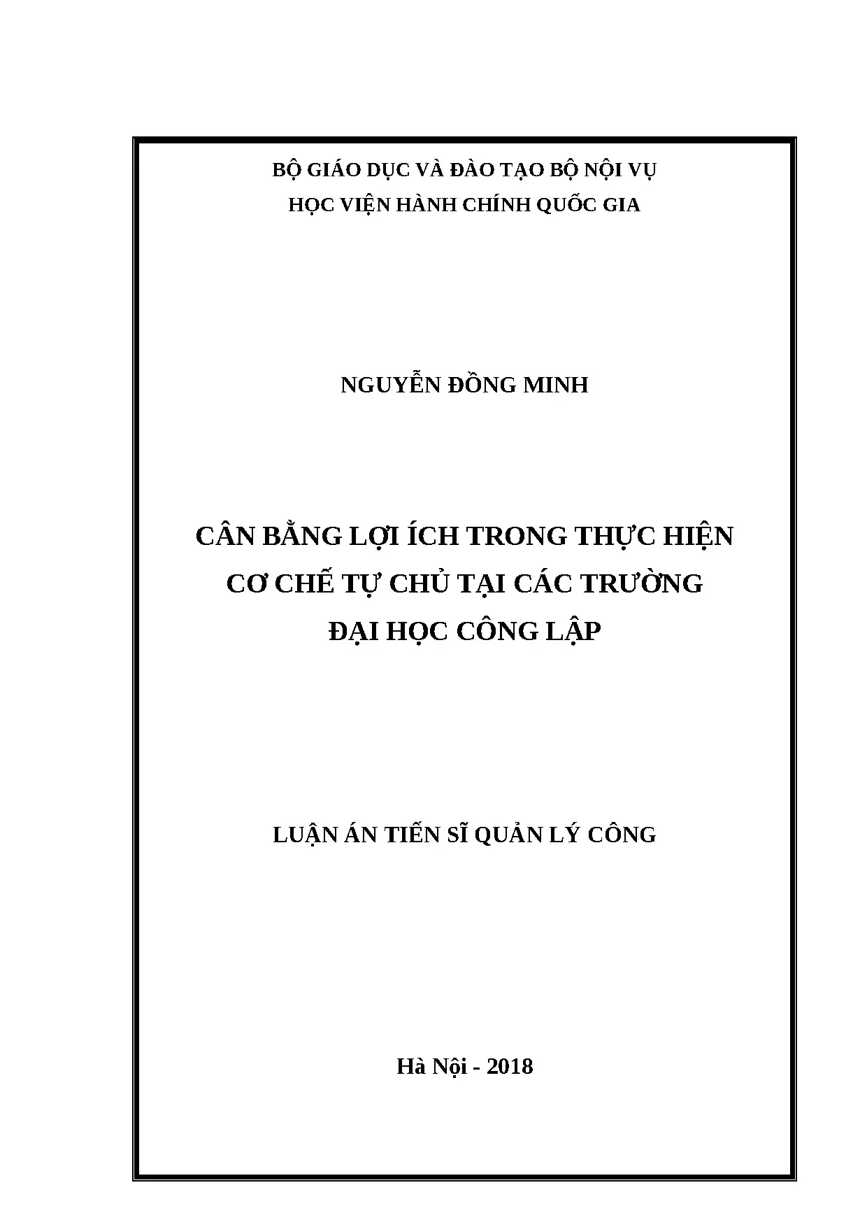 Cân bằng lợi ích tự chủ đại học công lập: Luận án Tiến sĩ