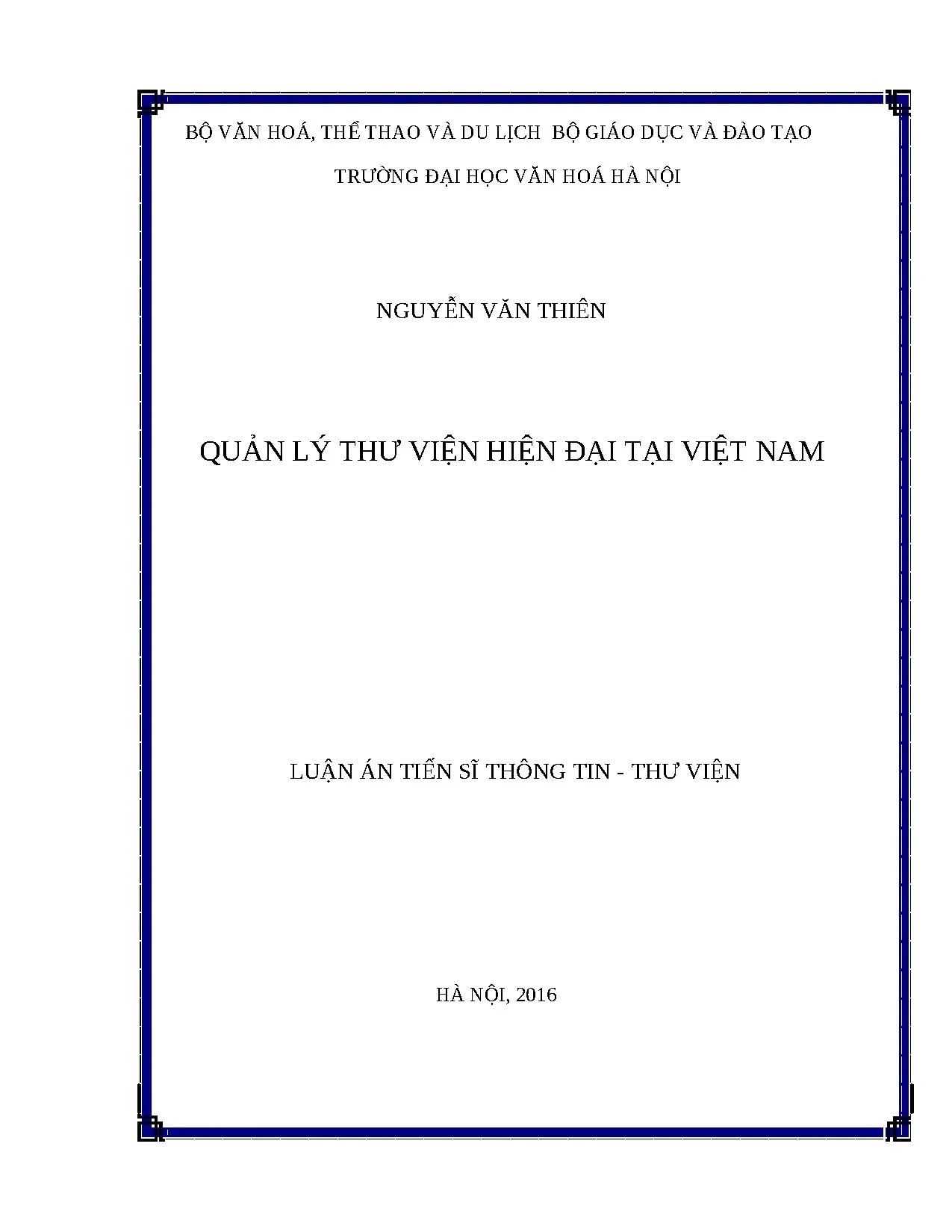 Quản lý thư viện hiện đại tại Việt Nam - Luận án TS