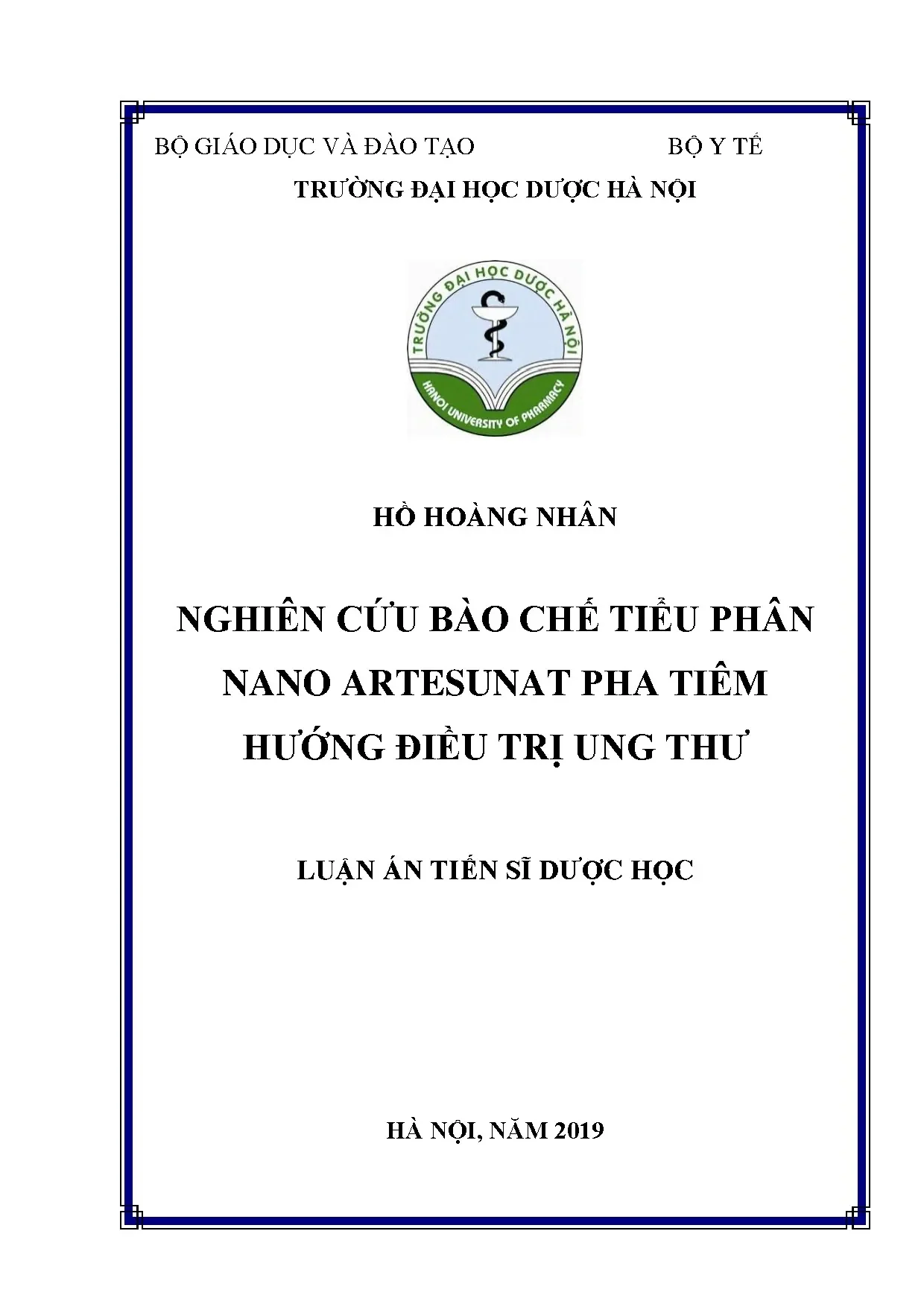 Hồ hoàng nhân nghiên cứu bào chế tiểu phân nano artesunat ph