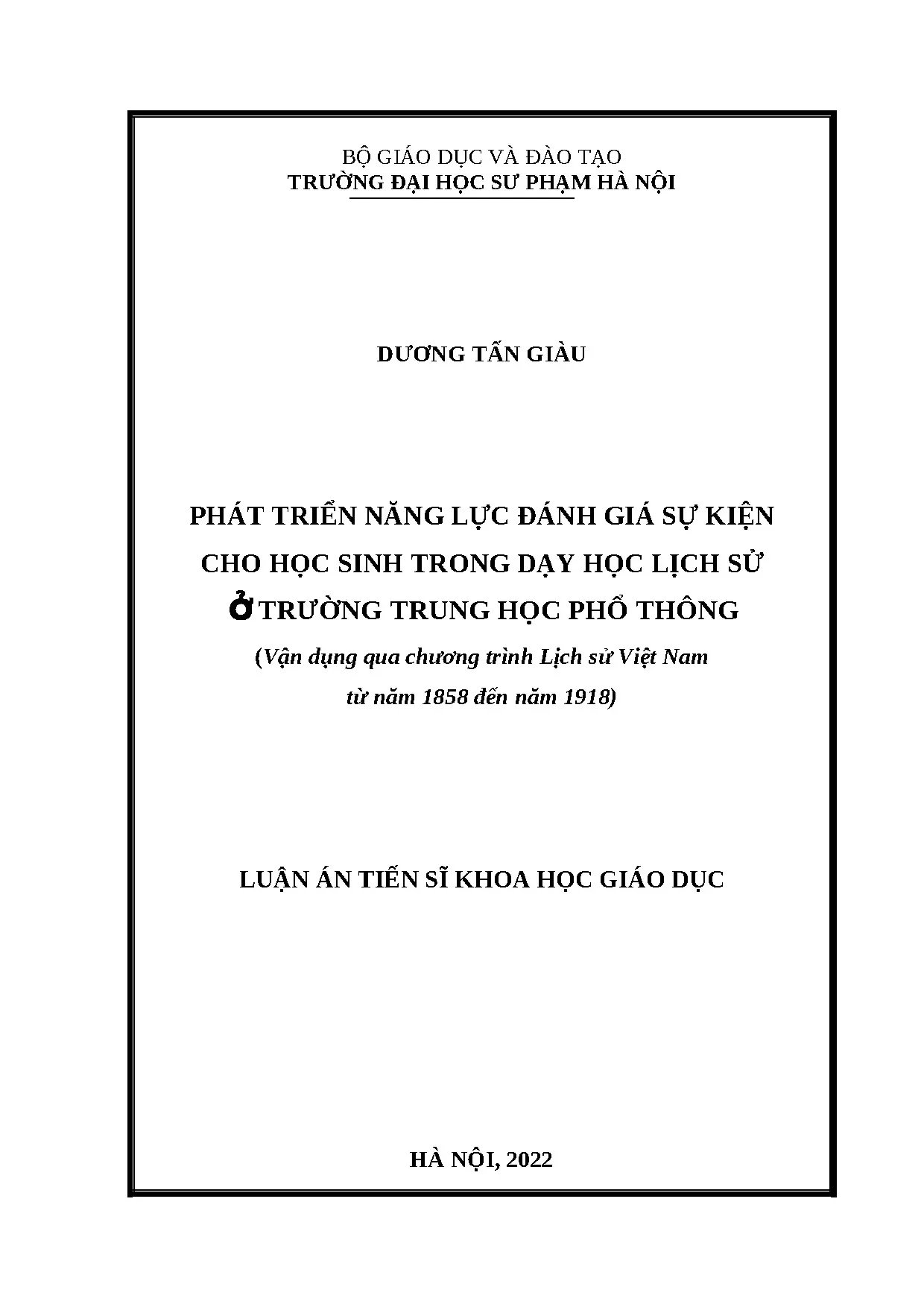Phát triển năng lực đánh giá sự kiện lịch sử cho HS THPT