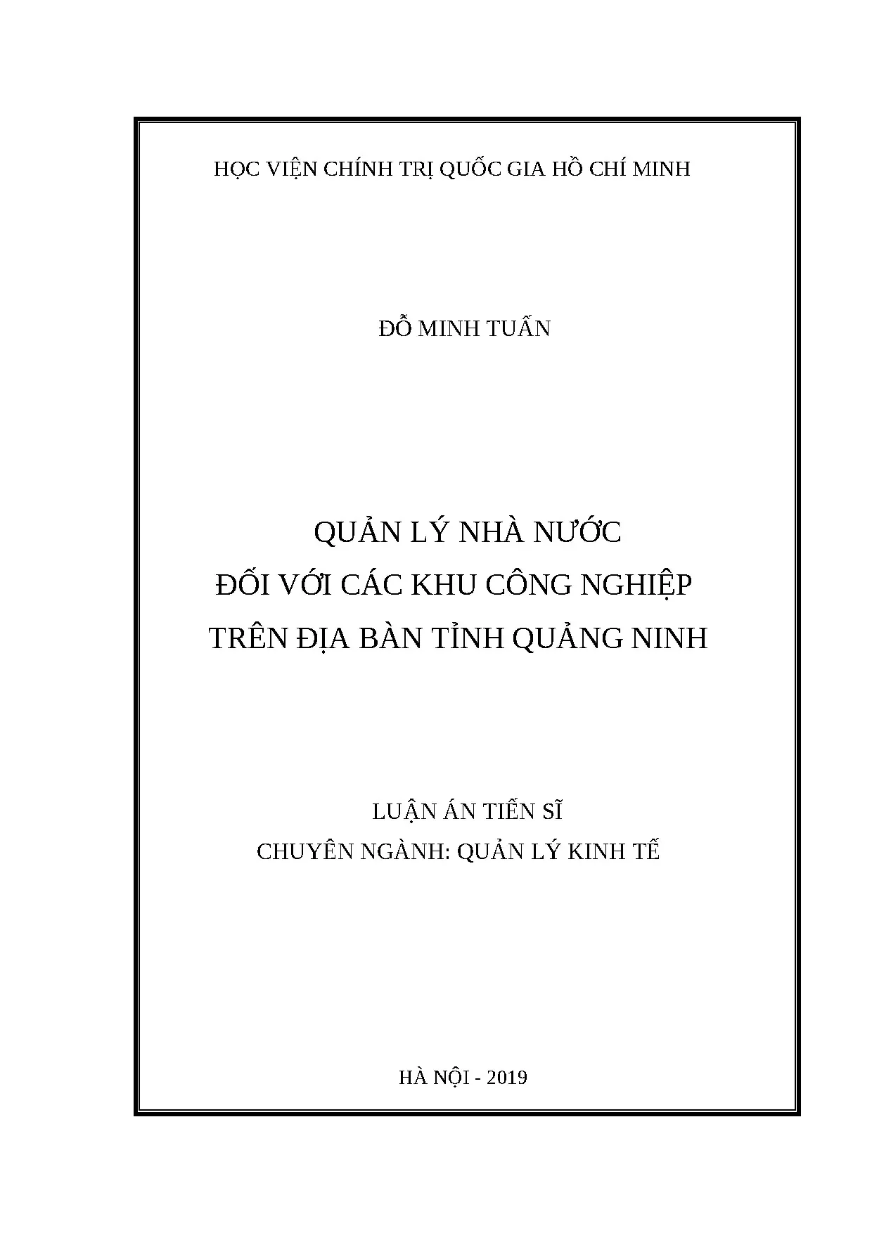 Quản lý nhà nước KCN Quảng Ninh - Luận án Tiến sĩ Đỗ Minh Tuấn