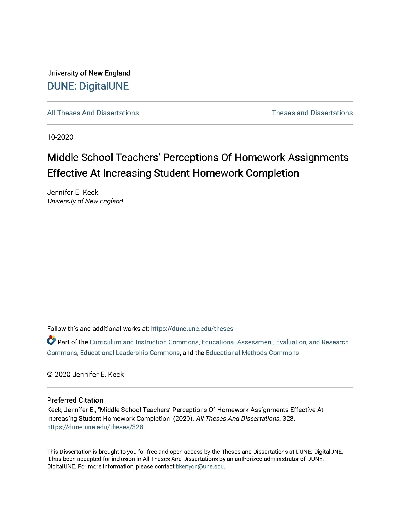 Middle school teachers perceptions of homework assignments e