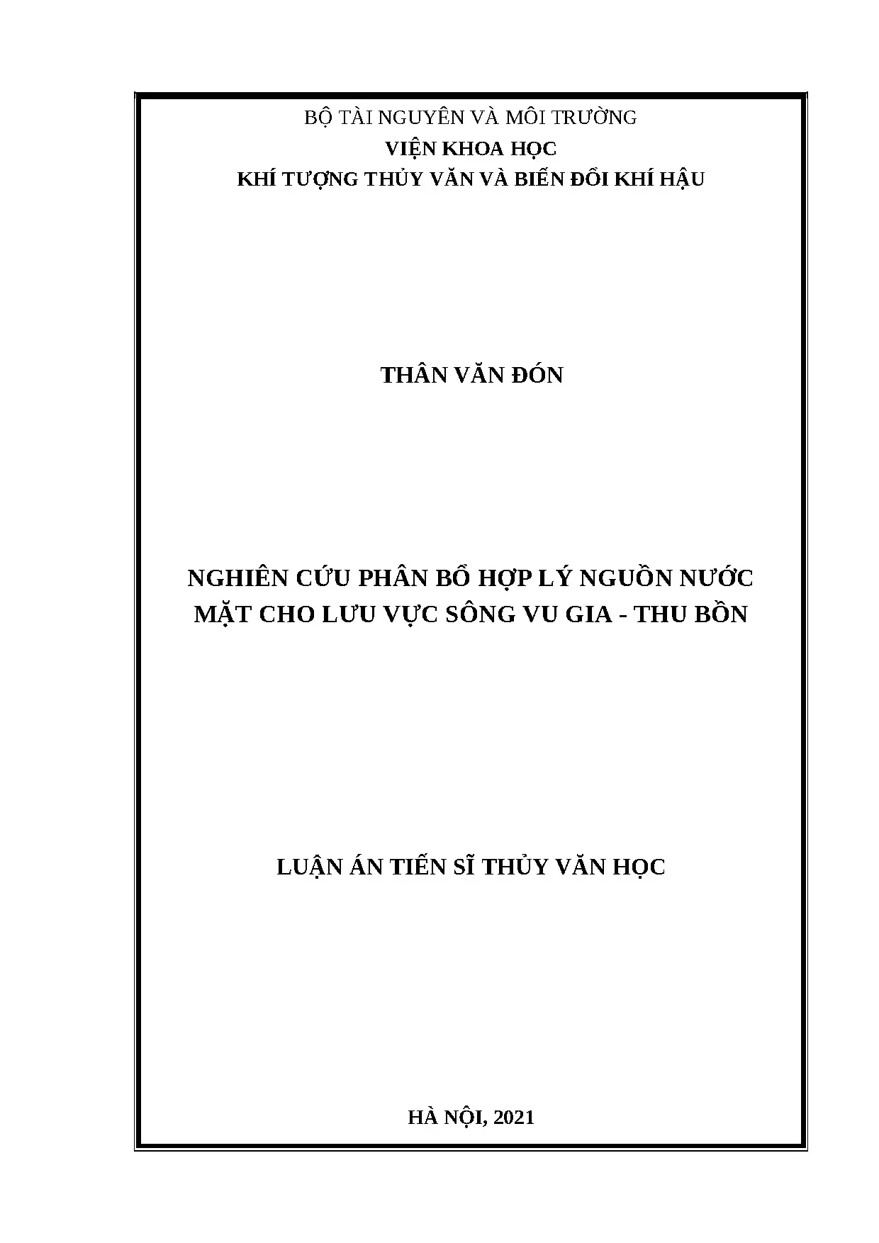 Phân bổ nguồn nước mặt sông Vu Gia - Thu Bồn