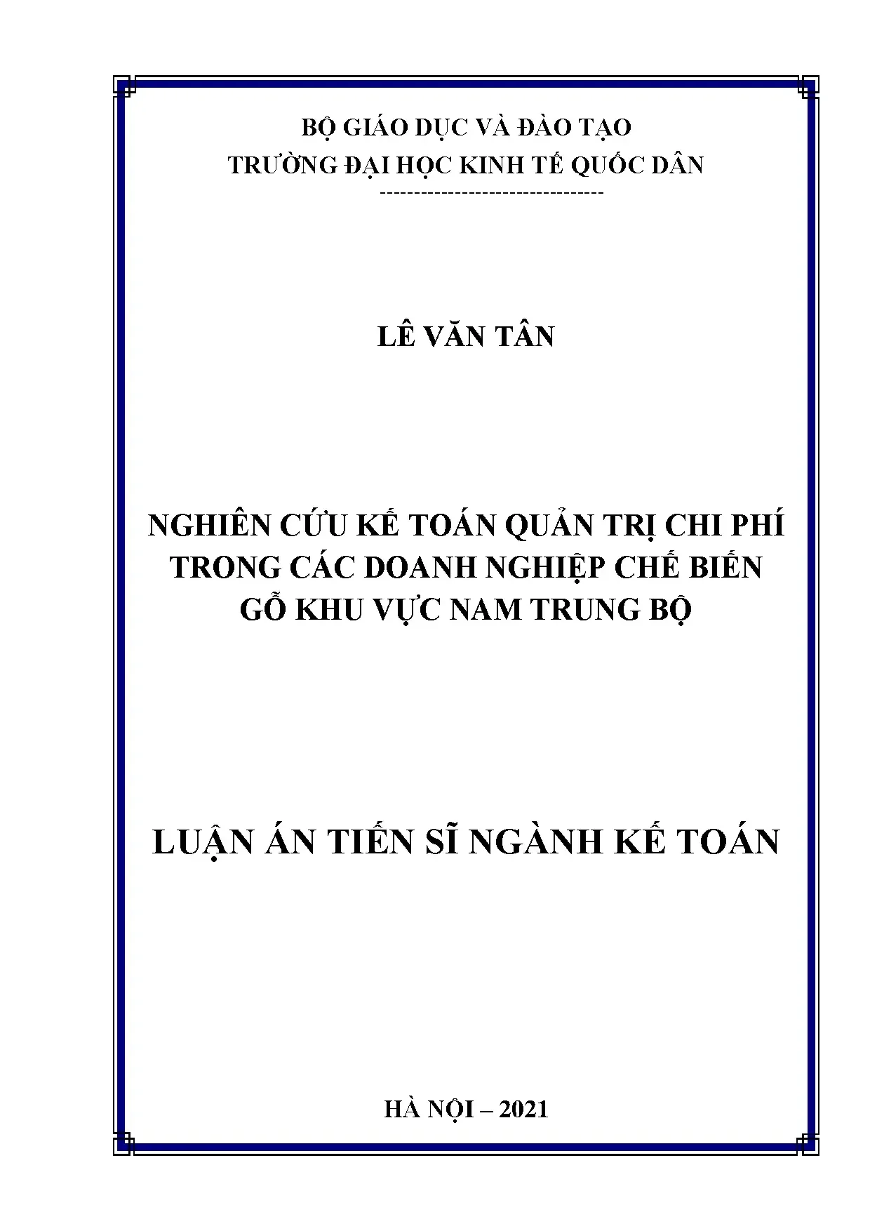 Kế toán quản trị chi phí doanh nghiệp chế biến gỗ Nam Trung Bộ