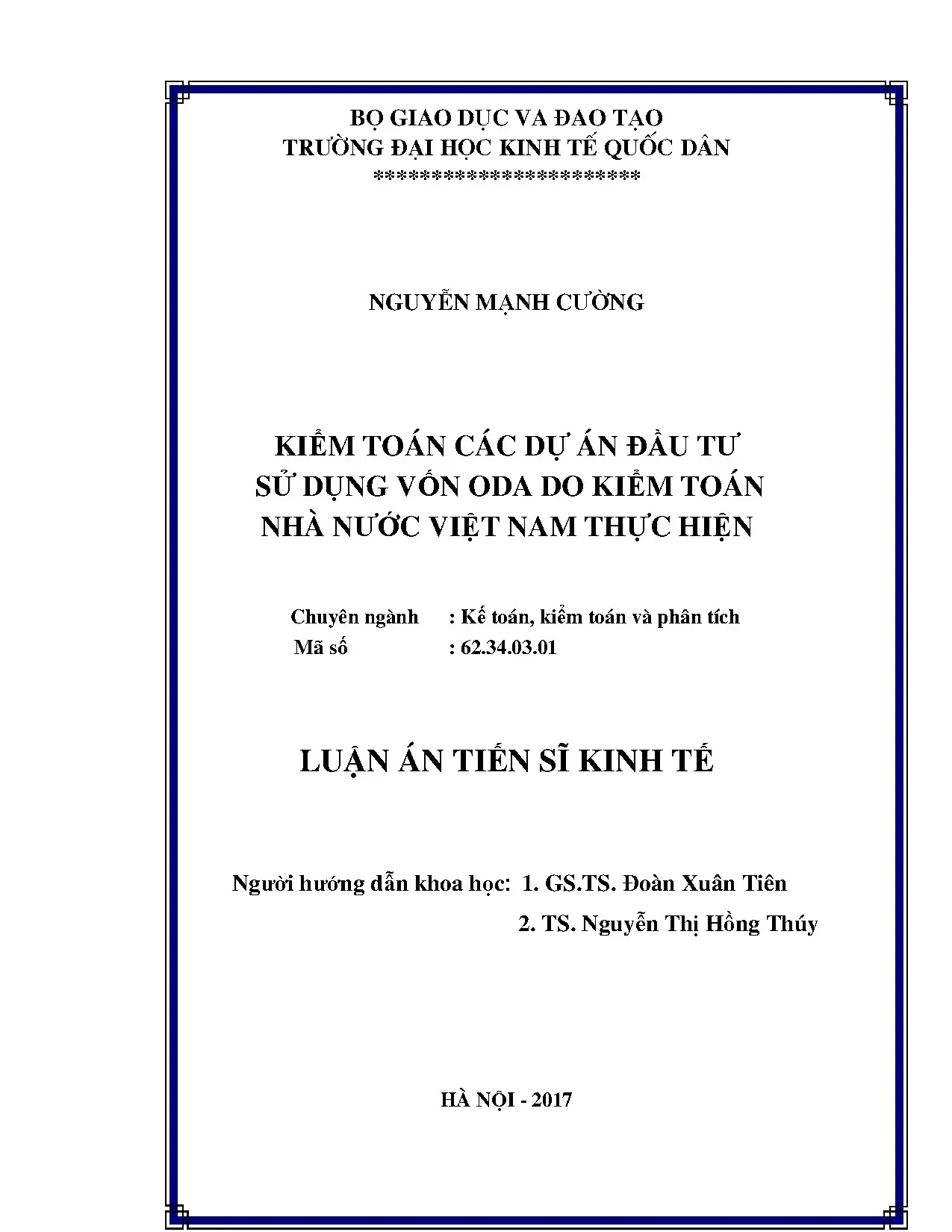 Kiểm toán dự án đầu tư sử dụng vốn ODA tại Việt Nam