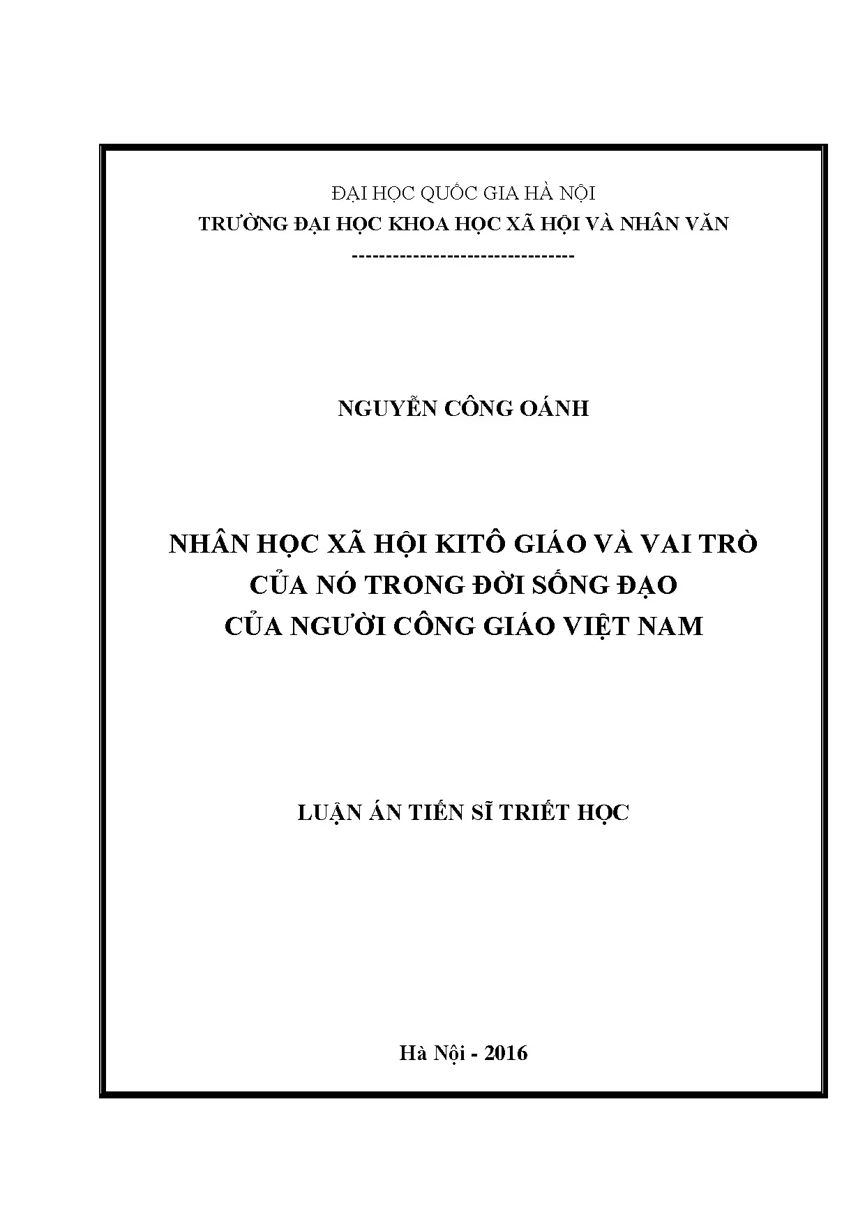 Nhân học Xã hội Kitô giáo & Đời sống đạo Công giáo Việt Nam