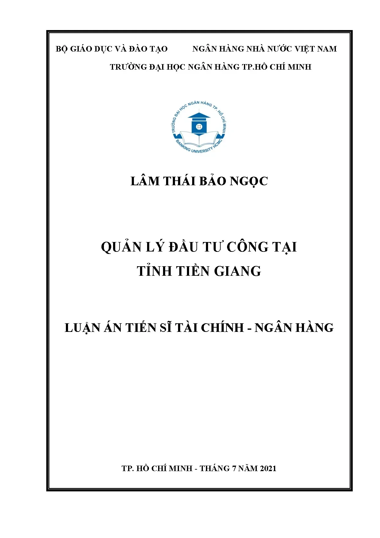 Quản lý đầu tư công tại tỉnh tiền giang luận án tiến sĩ