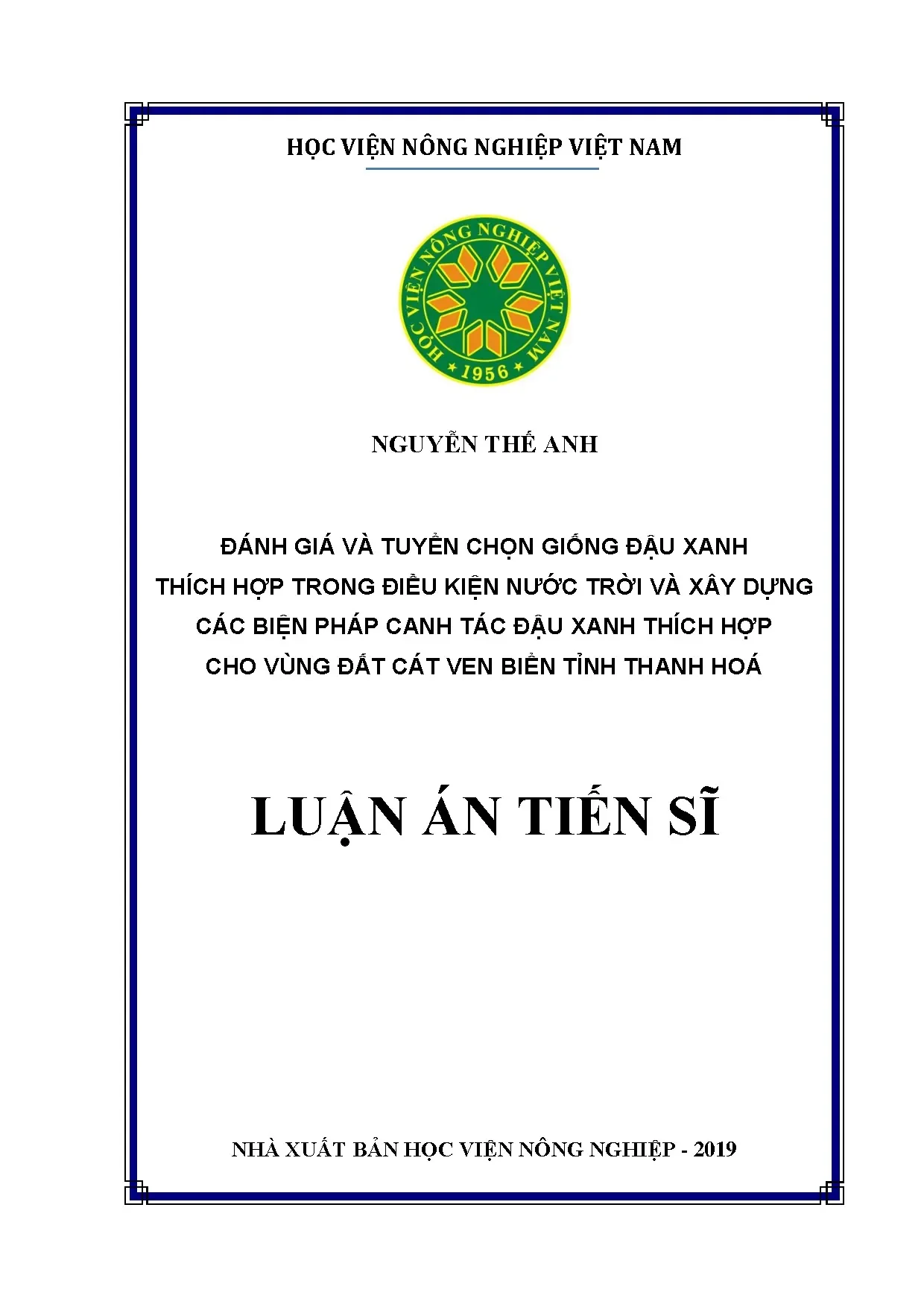 Tuyển chọn giống và canh tác đậu xanh đất cát ven biển Thanh Hóa