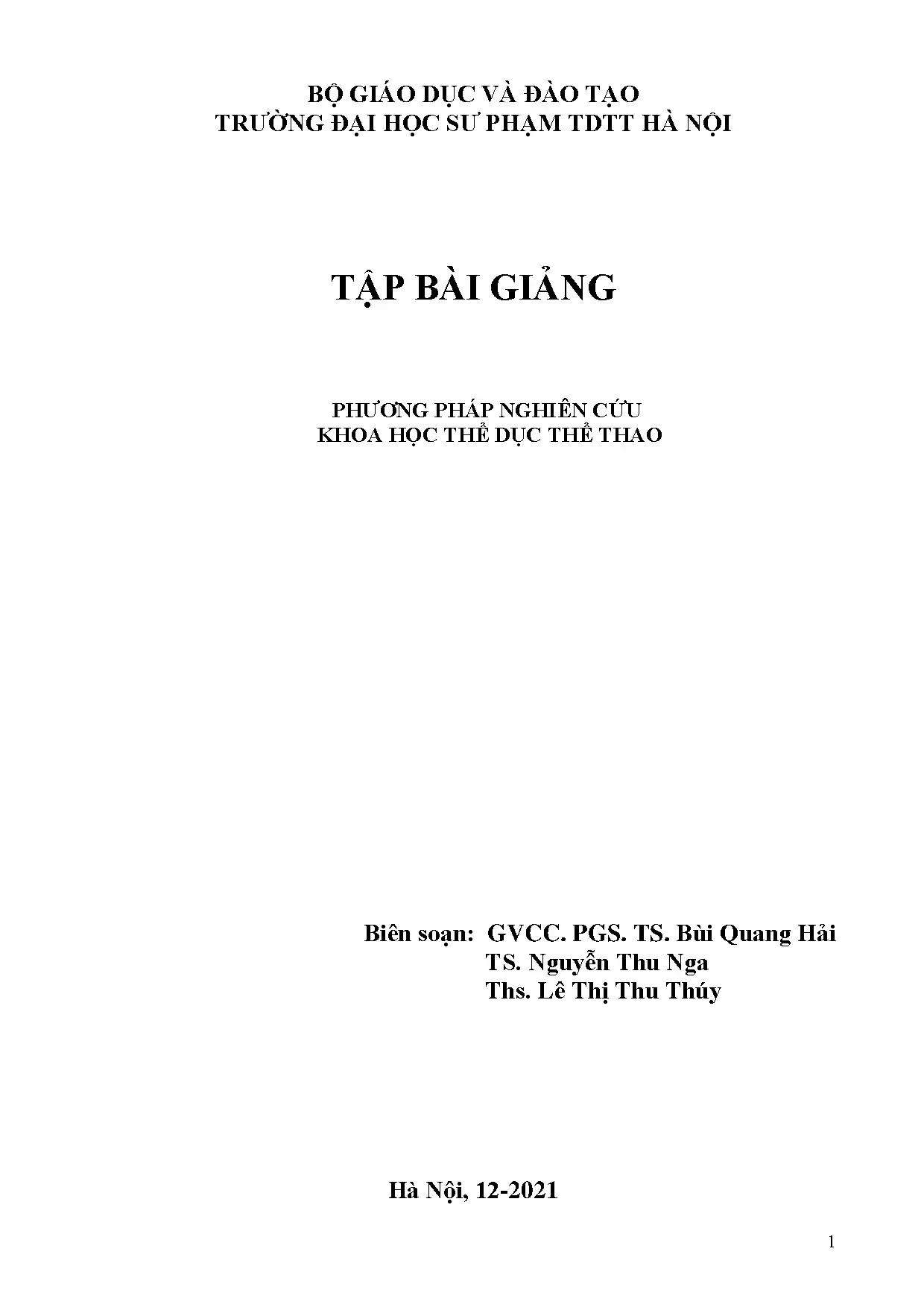 Phương pháp Nghiên cứu Khoa học TDTT - Bài giảng ĐH Sư phạm