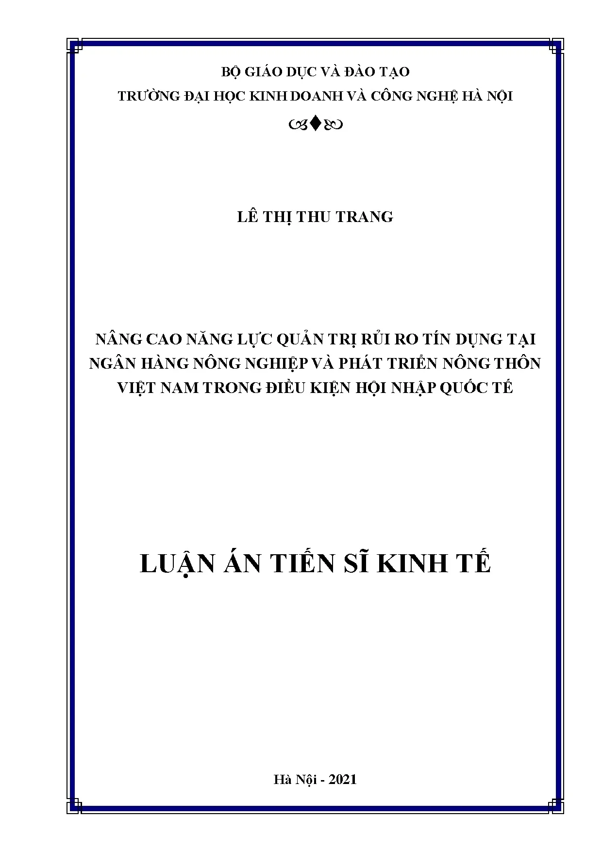 Luận án tiến sĩ kinh tế nâng cao năng lực quản trị rủi ro tí