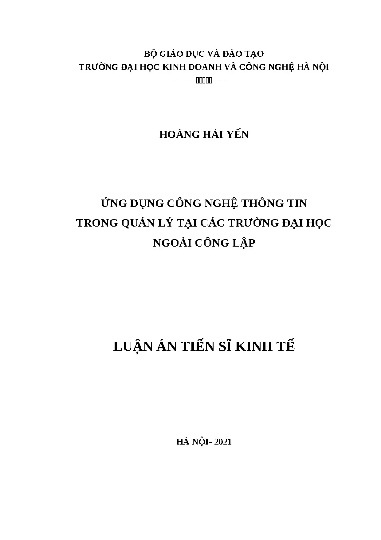 Luận án ứng dụng công nghệ thông tin trong quản lý tại các t