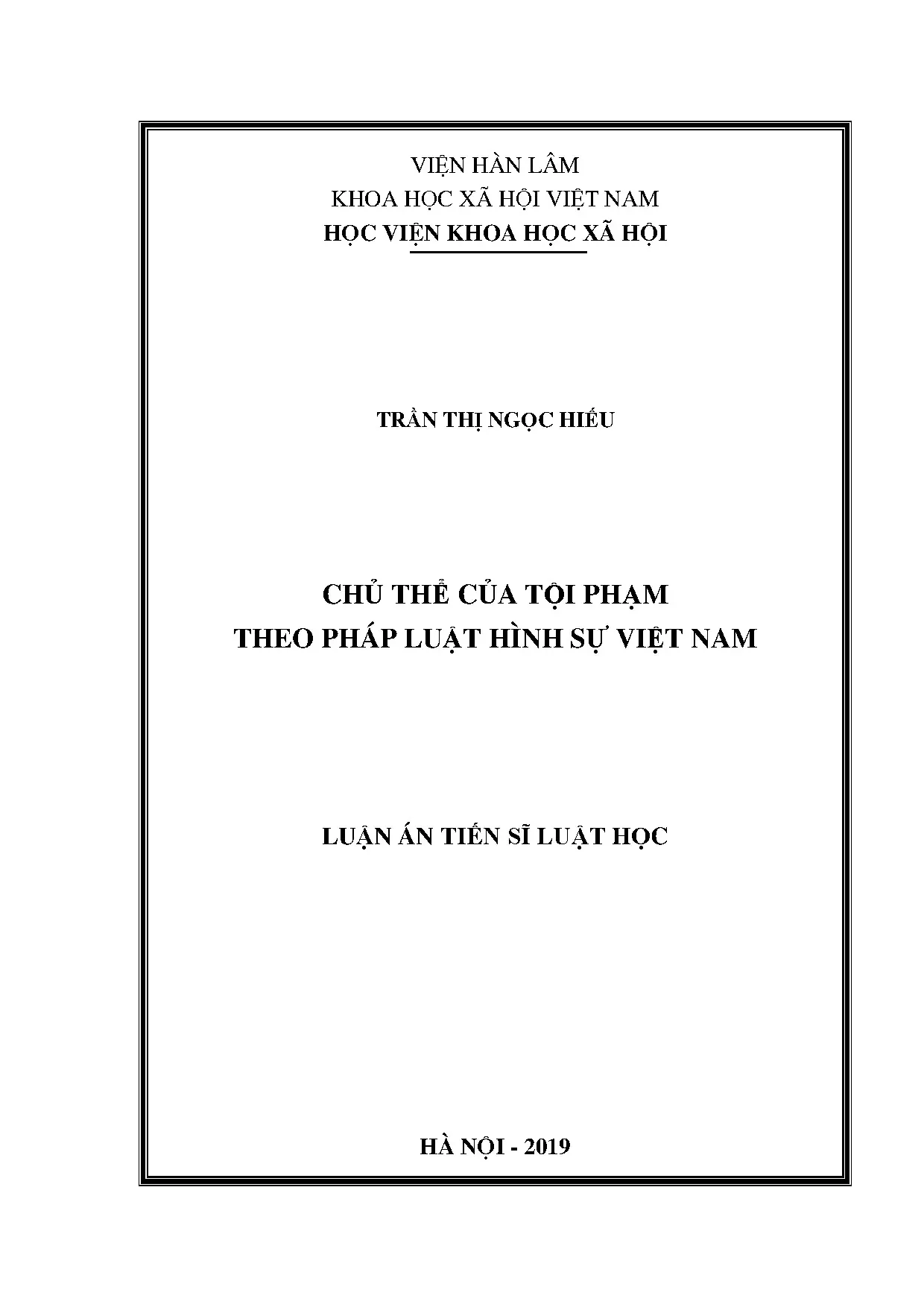Luận án tiến sĩ chủ thể của tội phạm theo pháp luật hình sự