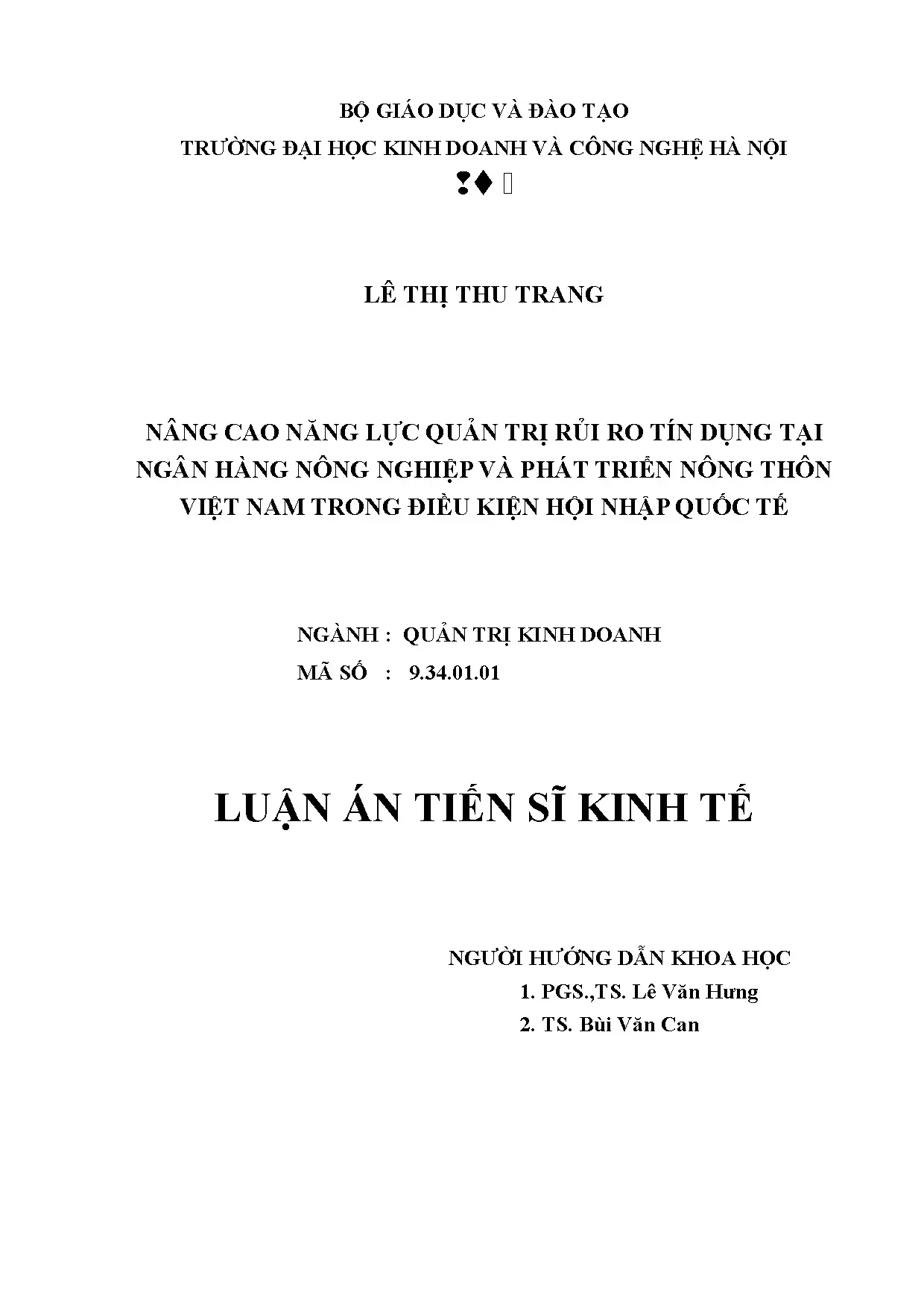 Nâng cao năng lực quản trị rủi ro tín dụng tại Agribank Việt Nam