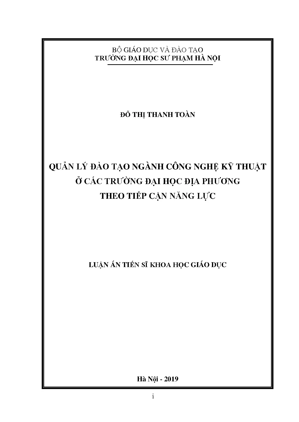 Luận án tiến sĩ quản lý đào tạo ngành công nghệ kỹ thuật ở c