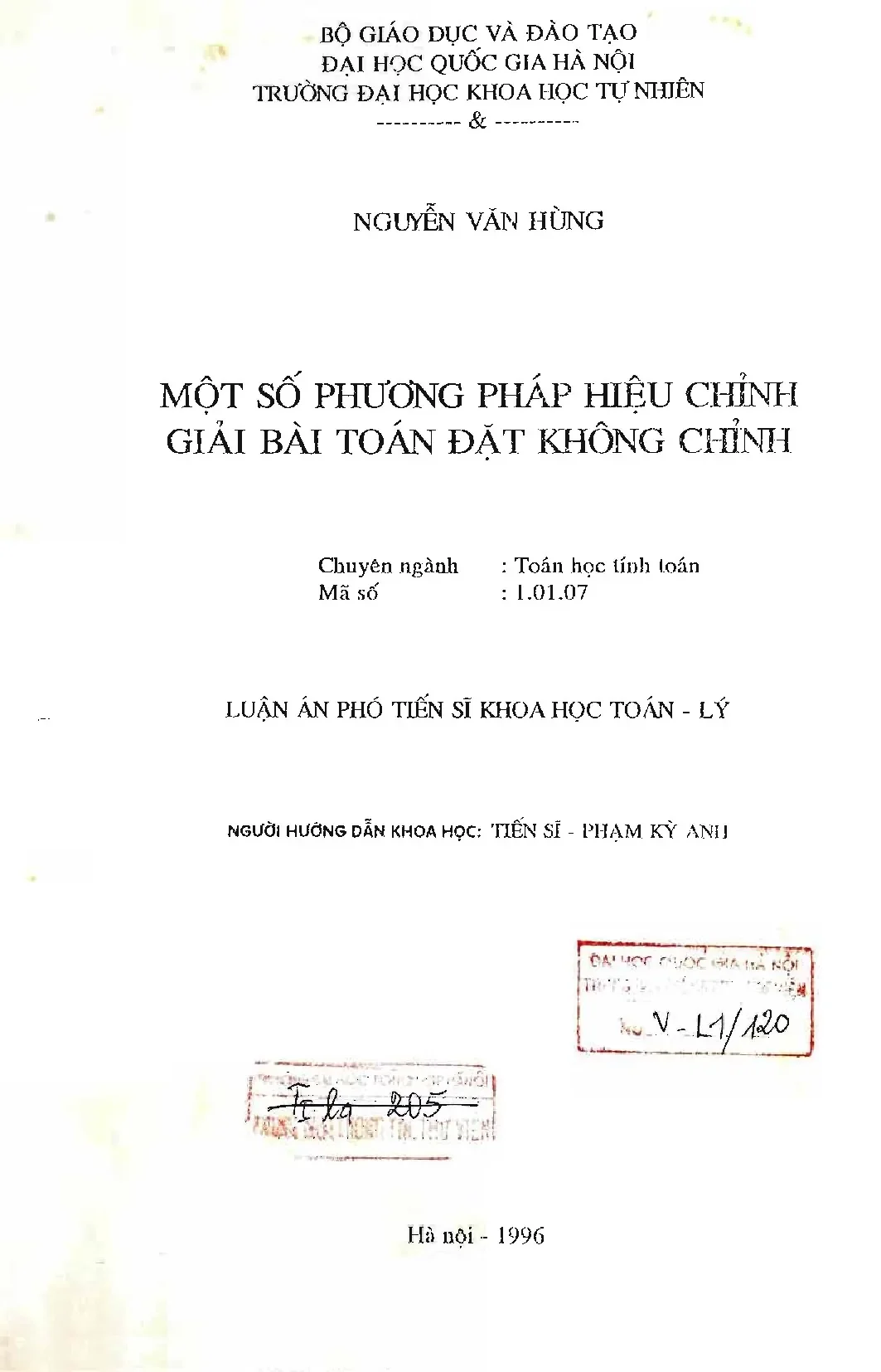 Luận án tiến sĩ một số phương pháp hiệu chỉnh giải bài toán