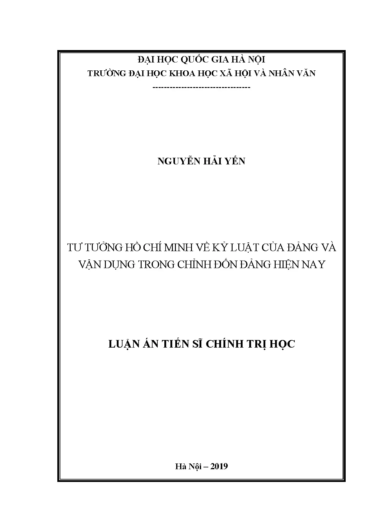 Tư tưởng Hồ Chí Minh về kỷ luật Đảng và vận dụng hiện nay