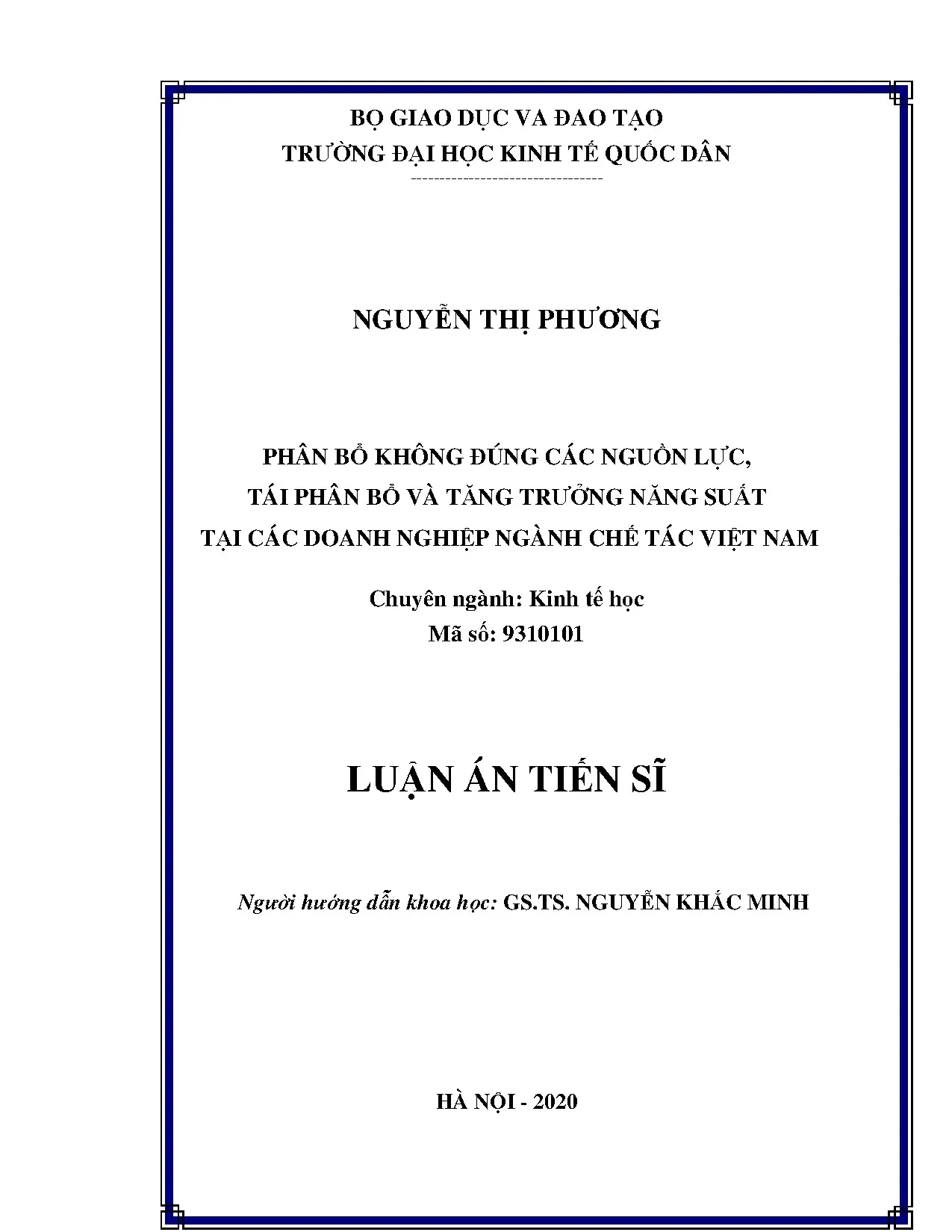 Phân bổ nguồn lực, tái phân bổ và năng suất doanh nghiệp chế tác Việt Nam