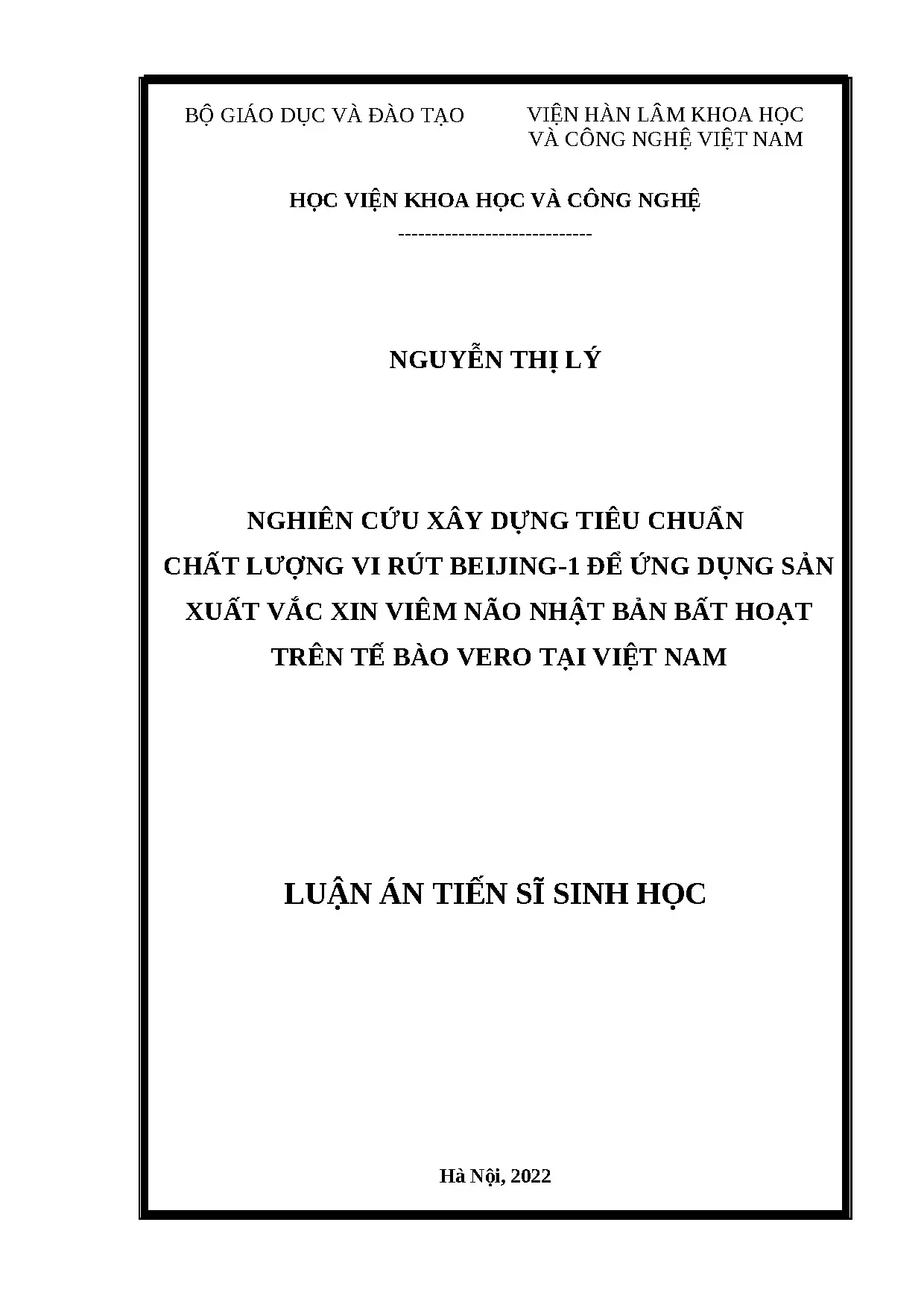 Tiêu chuẩn chất lượng vi rút Beijing-1 sản xuất vắc xin VNNB