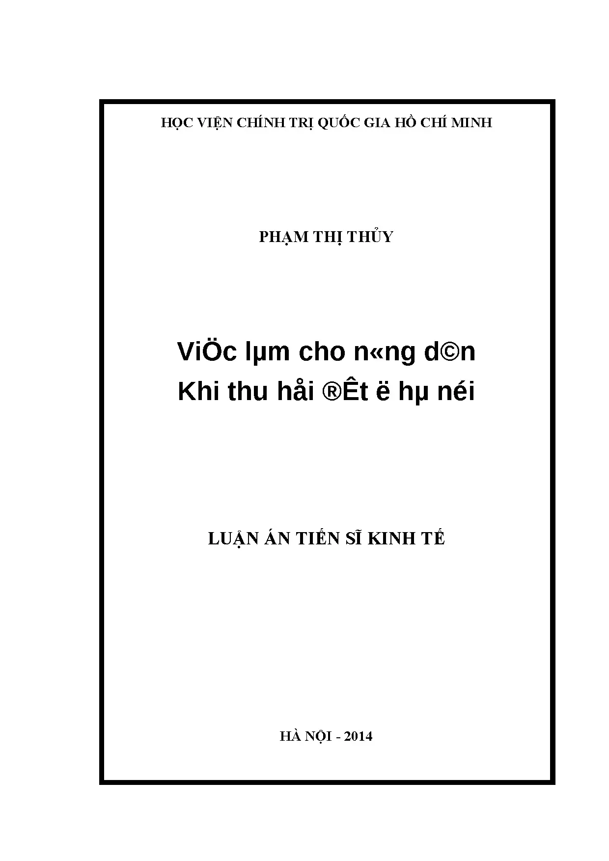 Luận án tiến sĩ kinh tế việc làm cho nông dân khi thu hồi đấ