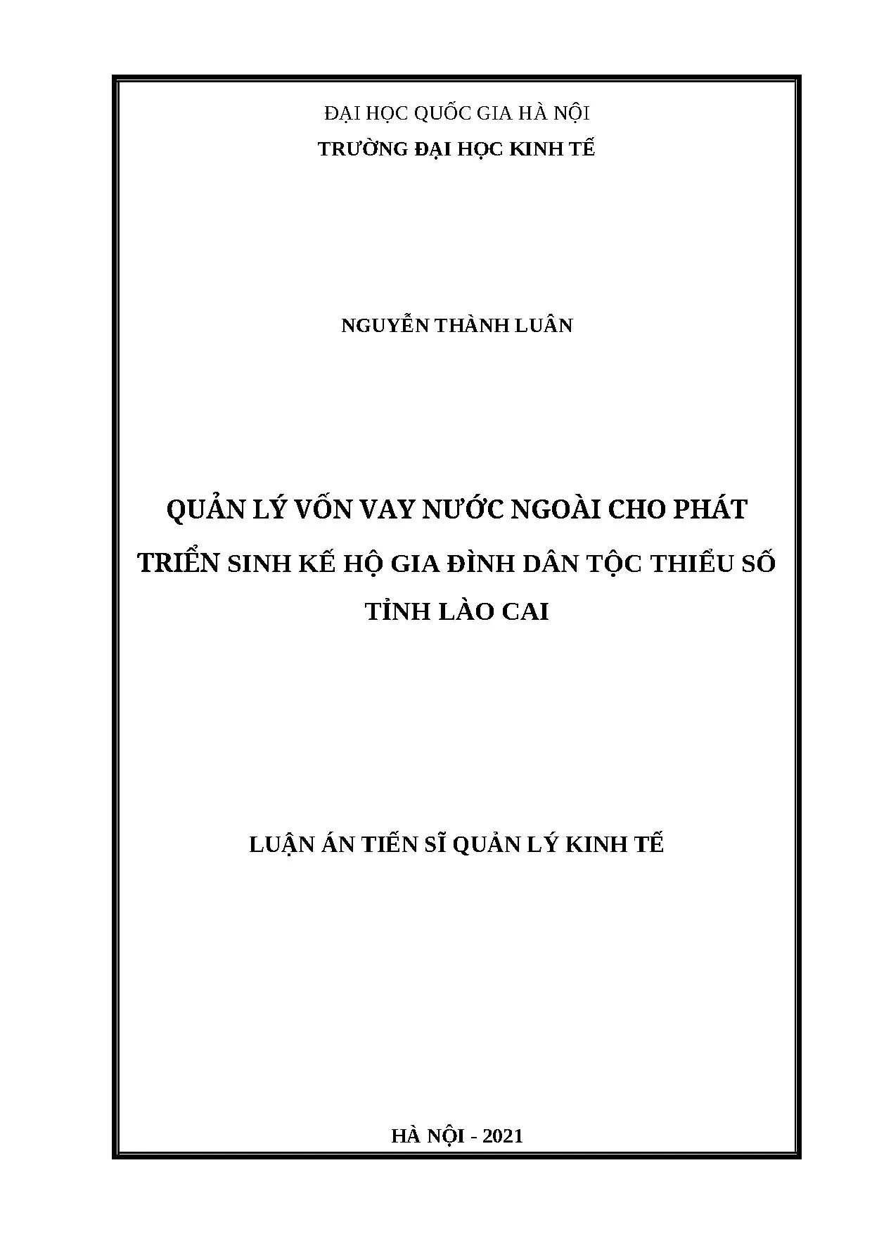 Luận án quản lý vốn vay nước ngoài cho phát triển sinh kế hộ