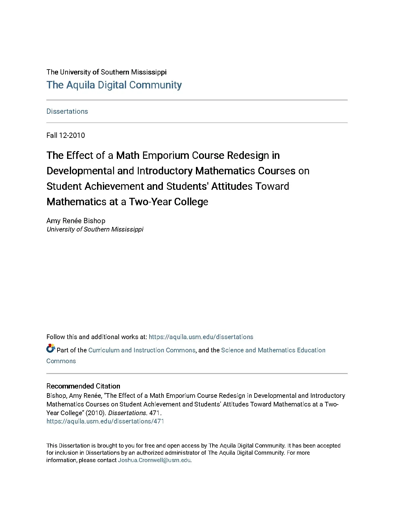 The effect of a math emporium course redesign in development
