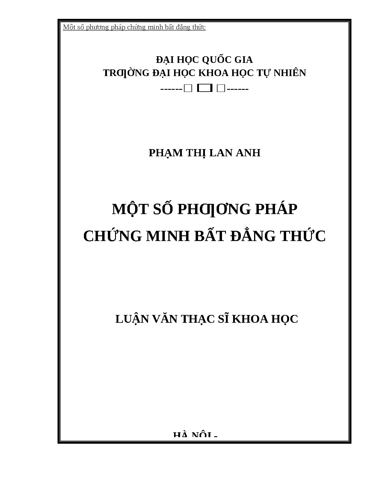Một số phương pháp chứng minh bất đẳng thức luận án ths toán