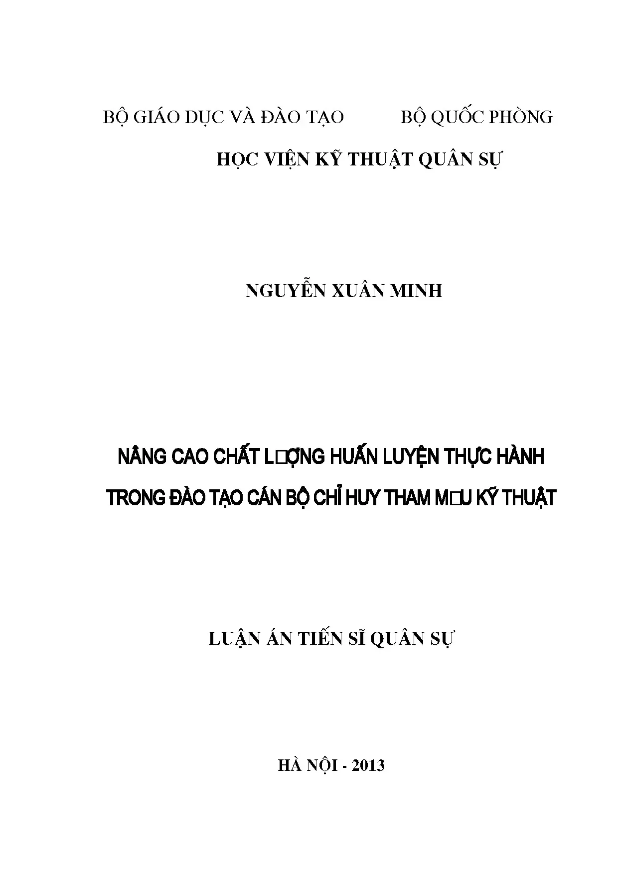 Luận án tiến sĩ nâng cao chất lượng huấn luyện thực hành tro