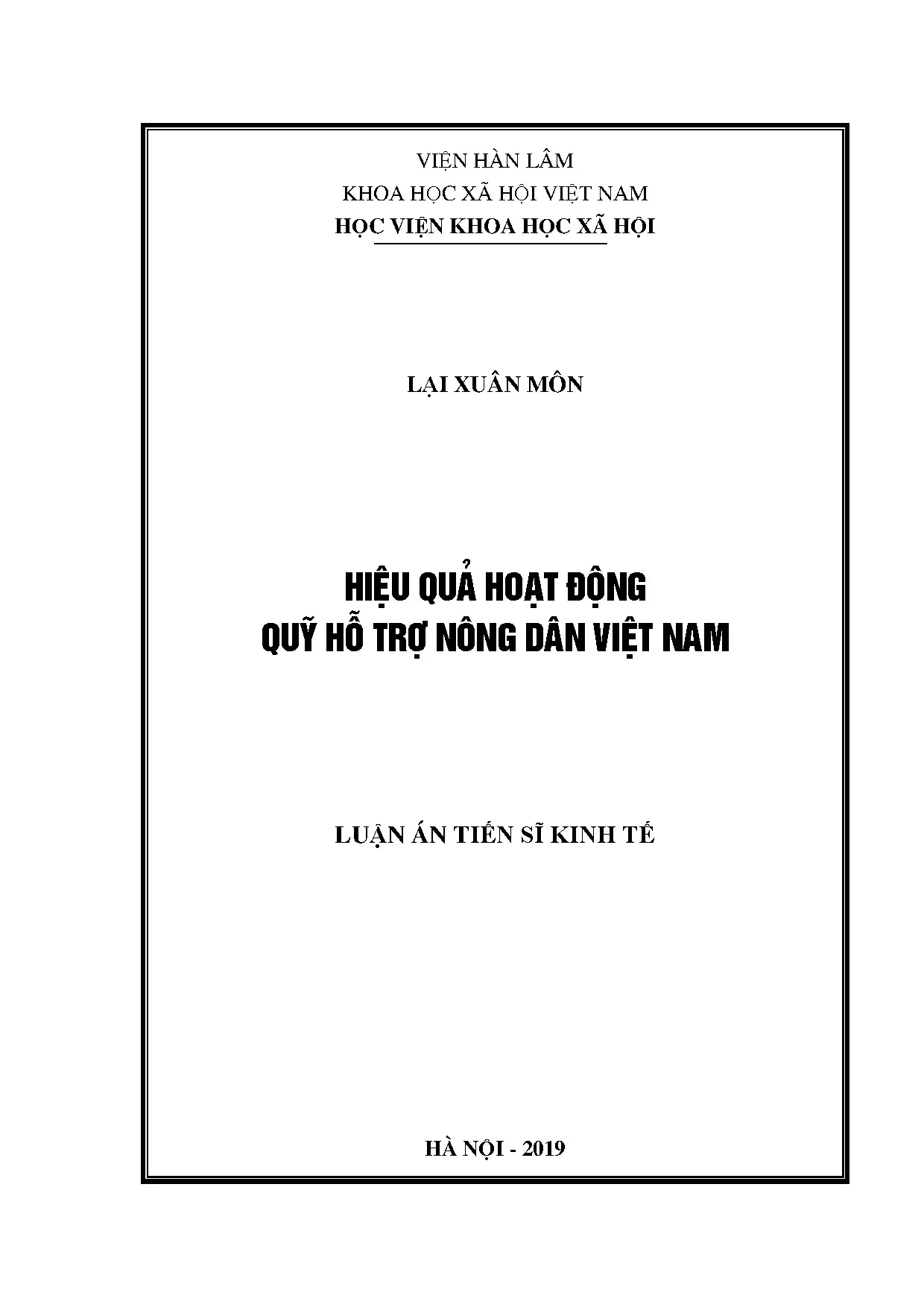 Luận án tiến sĩ hiệu quả hoạt động quỹ hỗ trợ nông dân việt