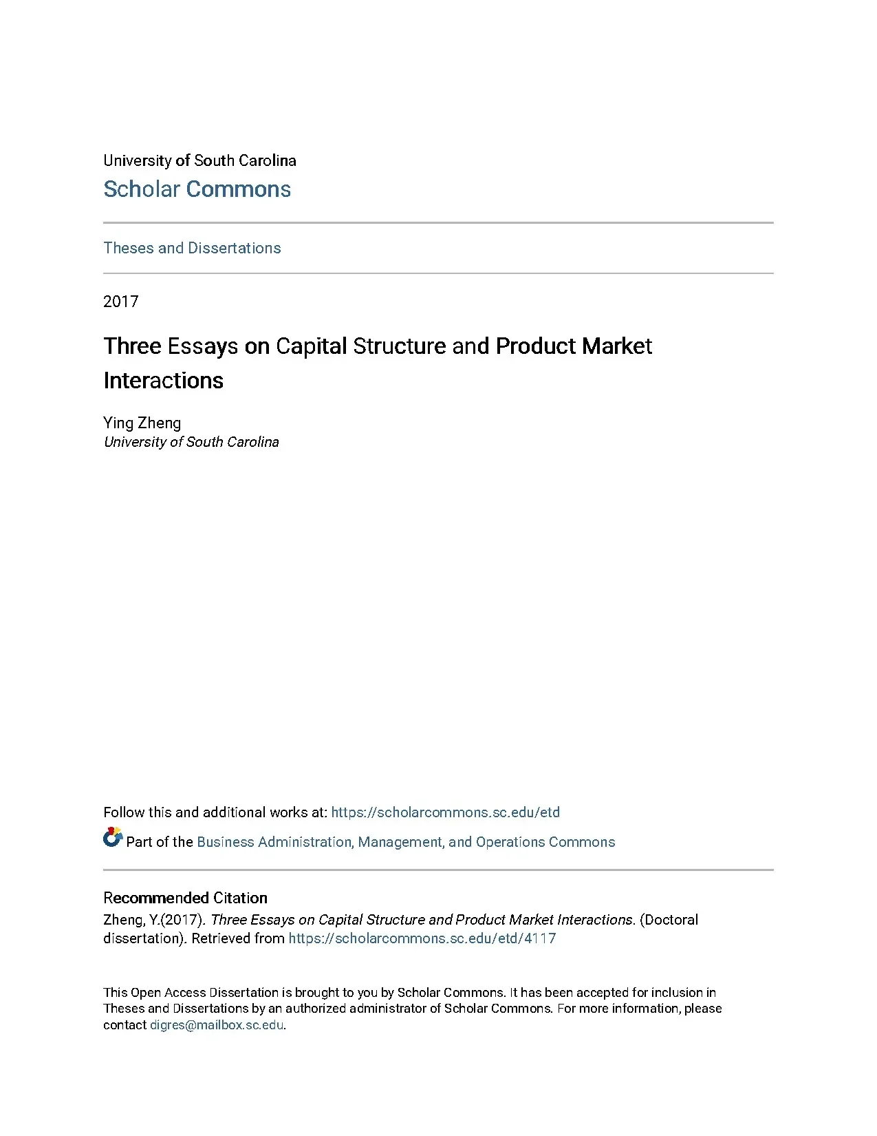 Three essays on capital structure and product market interac