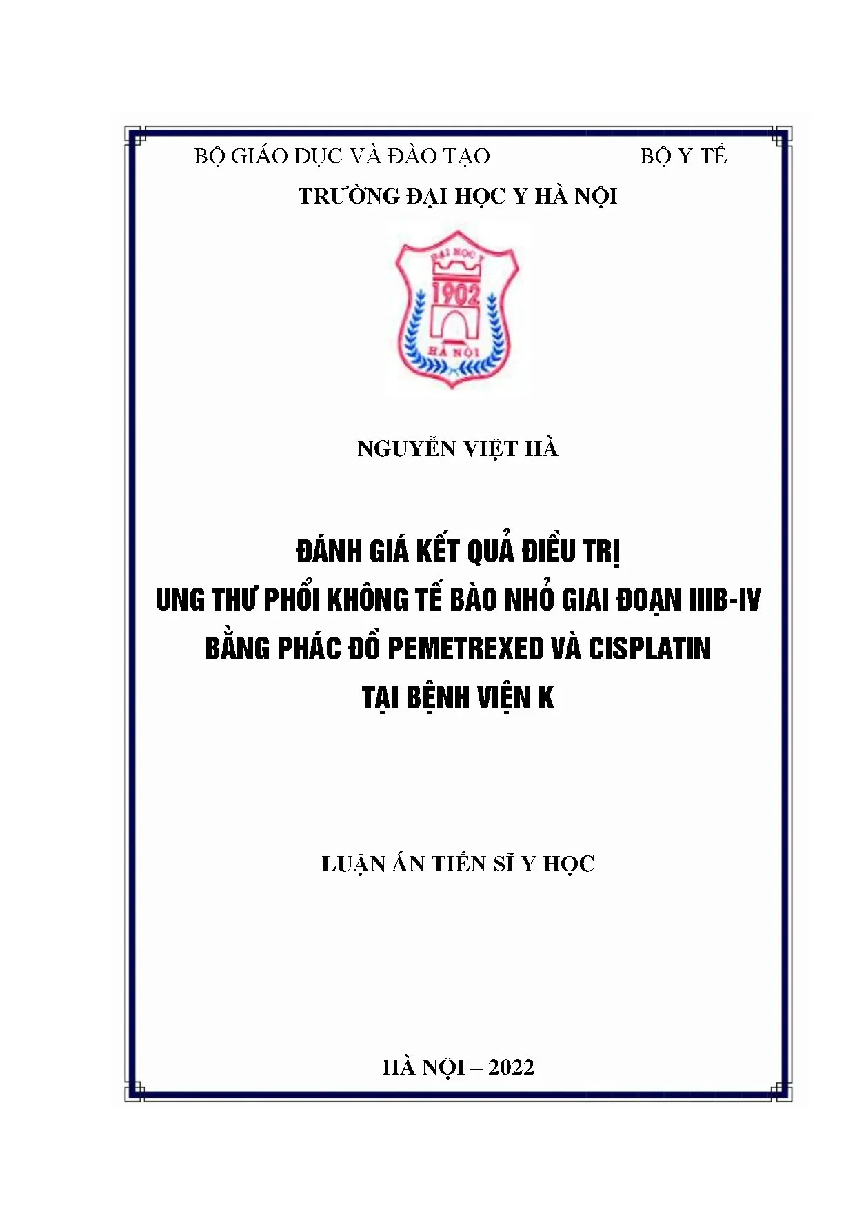 Luận án tiến sĩ y học 2022 đề tài đánh giá kết quả điều trị