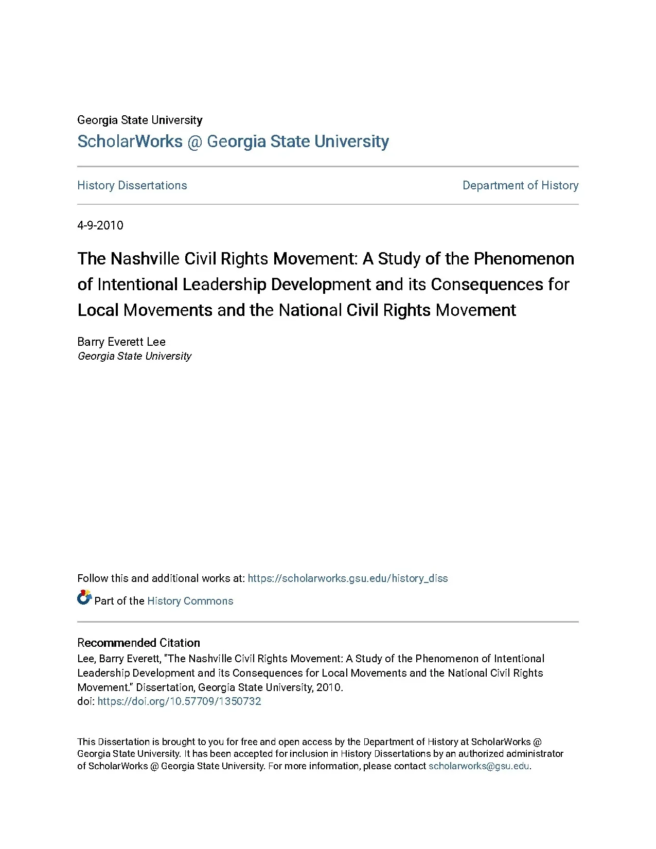 The nashville civil rights movement a study of the phenomeno