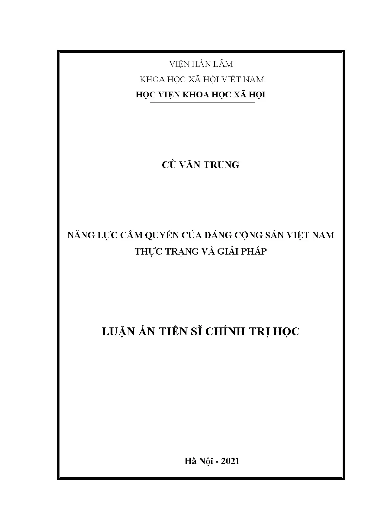 Năng lực cầm quyền của Đảng CSVN: Thực trạng và giải pháp