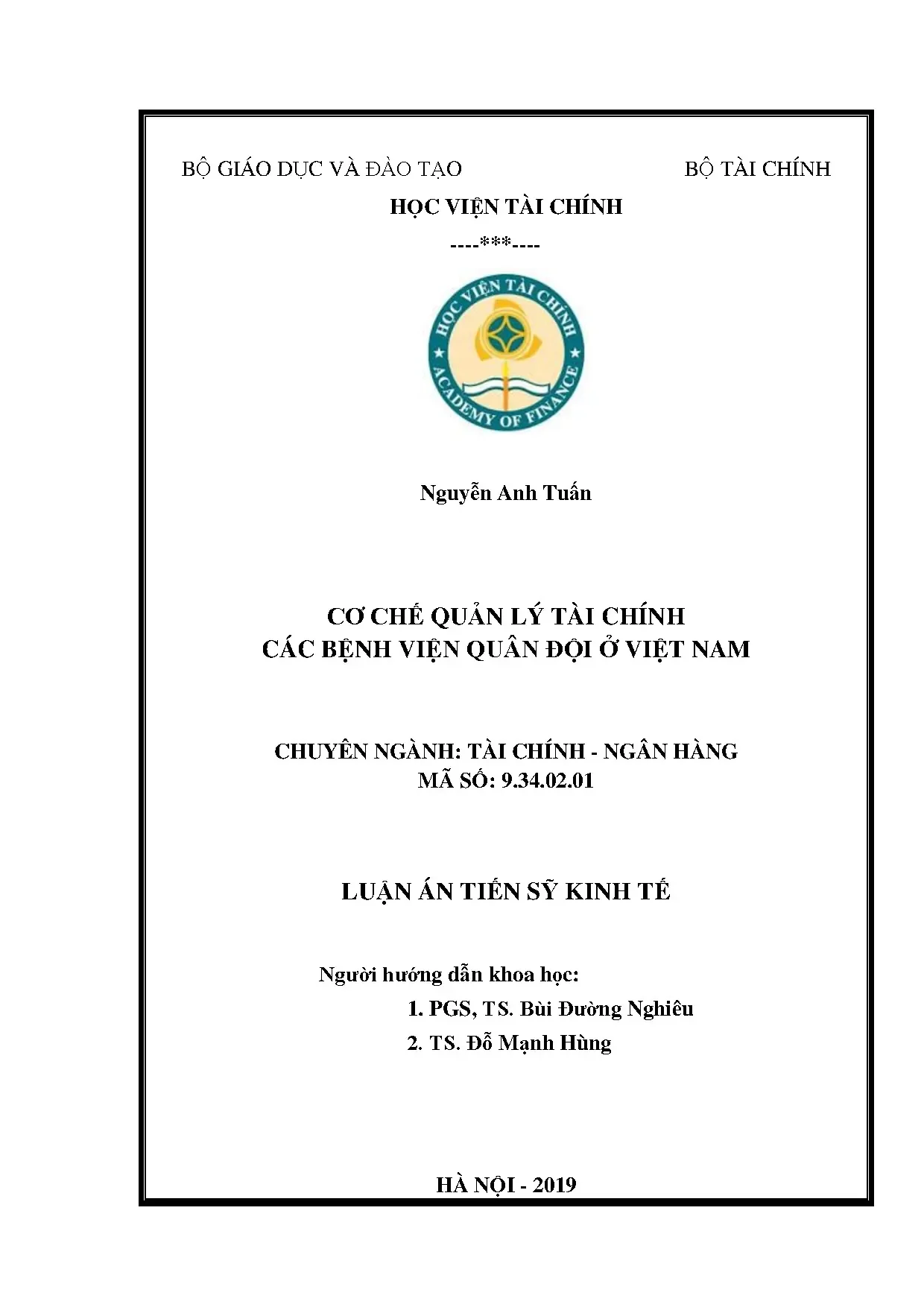 Luận án tiến sĩ cơ chế quản lý tài chính các bệnh viện quân