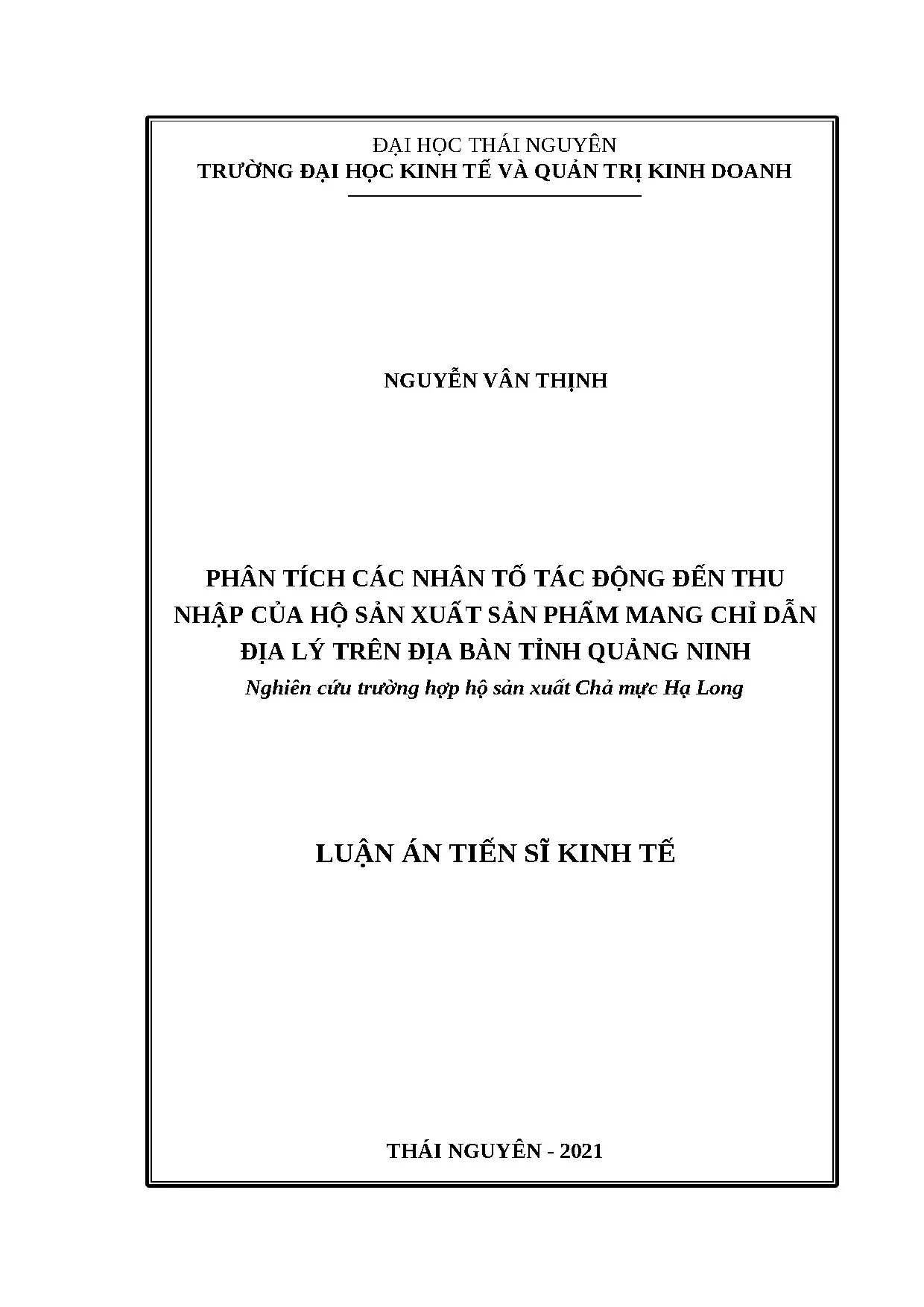 Phân tích tác động tiền tố đến thu nhập của hộ sản xuất chỉ dẫn địa chỉ
