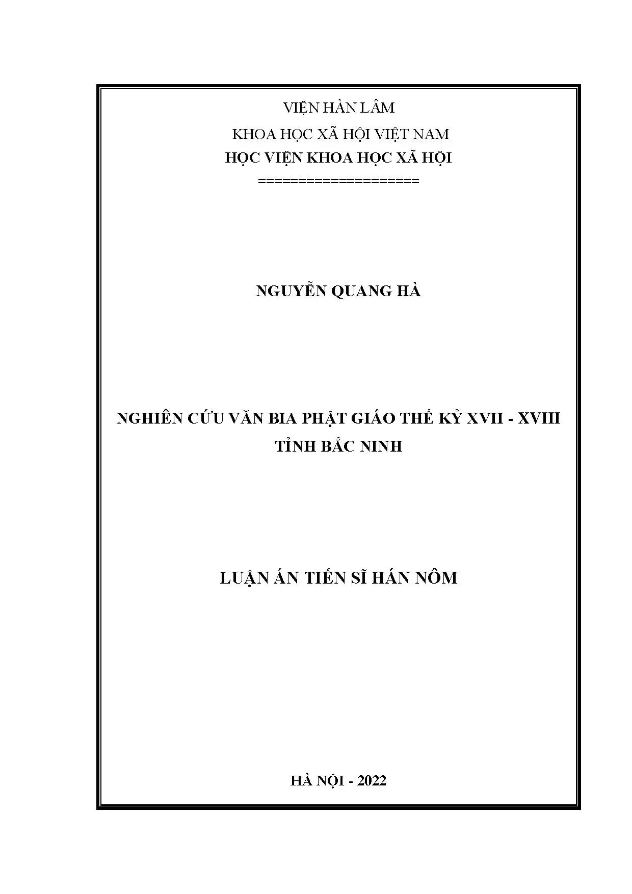 Văn bia Phật giáo Bắc Ninh TK XVII-XVIII: Luận án Tiến sĩ