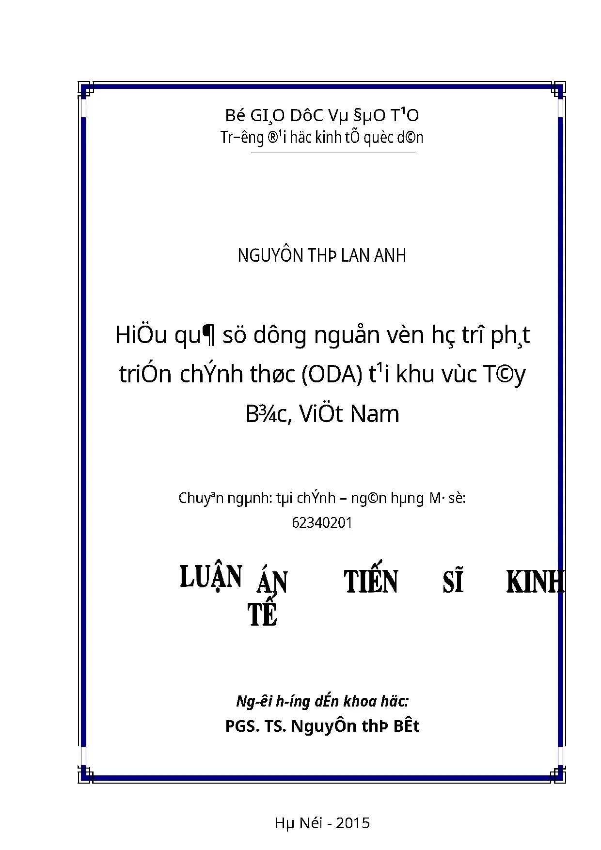 Hiệu quả sử dụng vốn ODA tại vùng Tây Bắc - Luận án Tiến sĩ