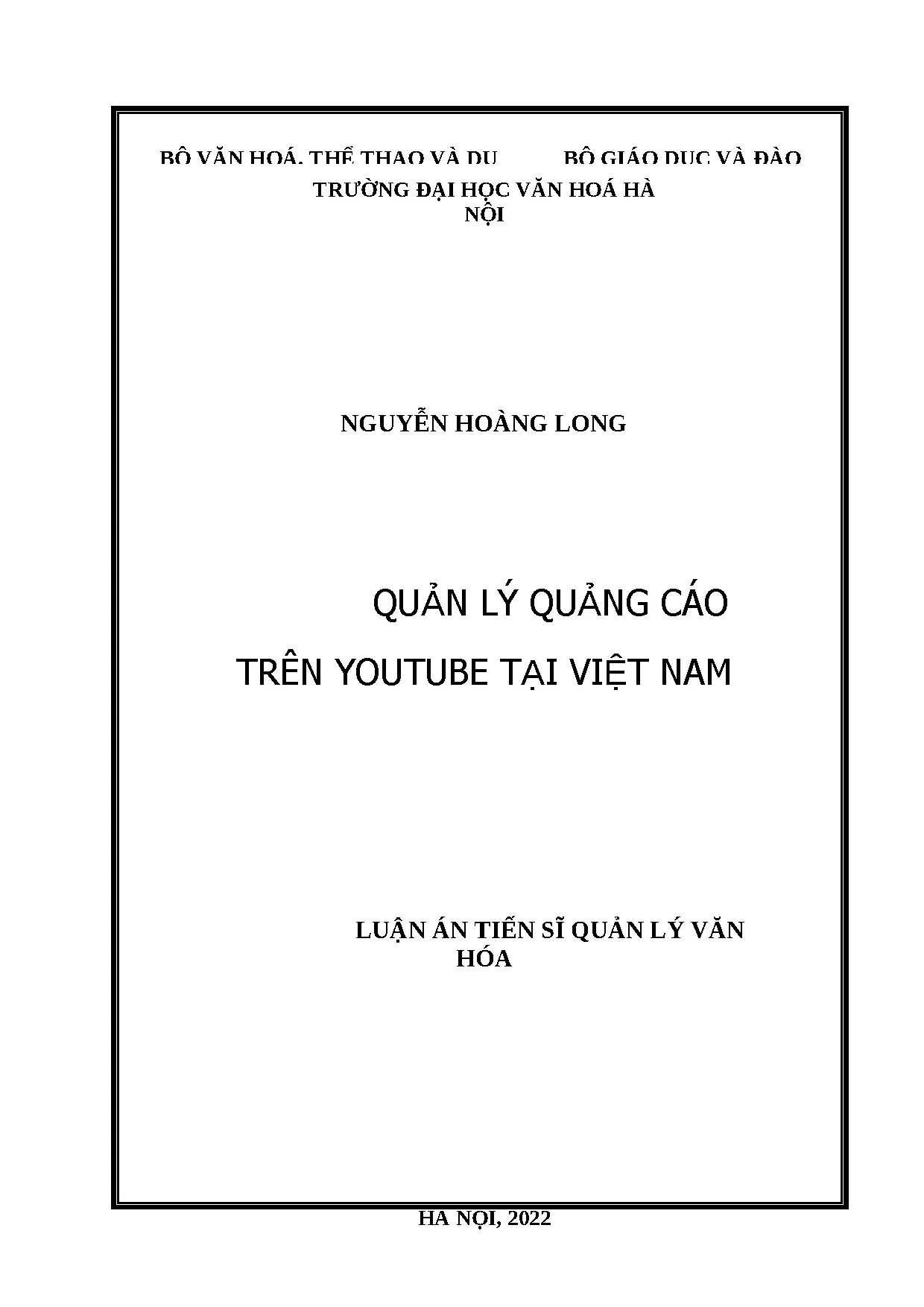 Luận án tiến sĩ quản lý văn hóa đề tài quản lý quảng cáo trê