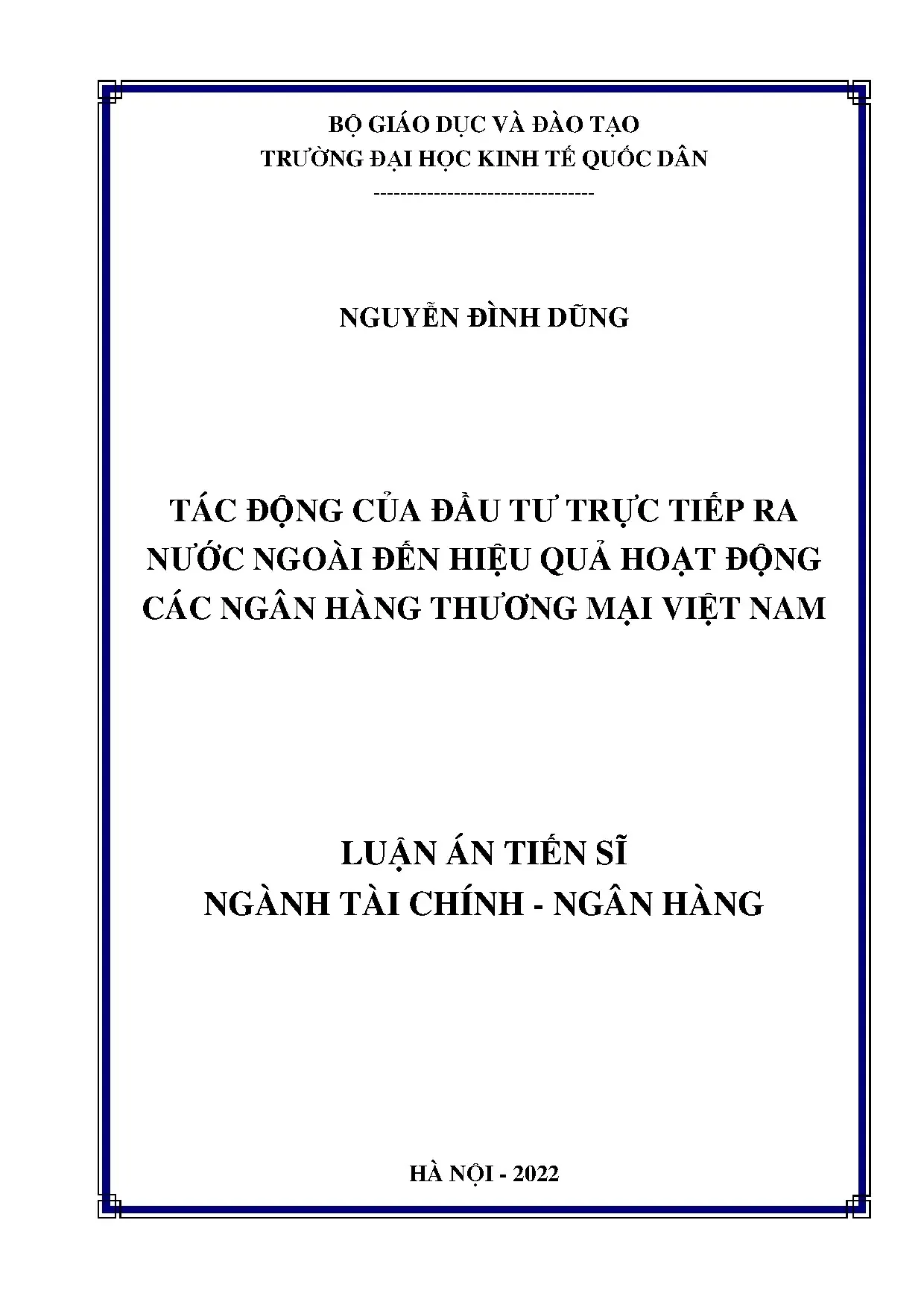 Tác động đầu tư trực tiếp ra nước ngoài đến hiệu quả NHTM Việt Nam