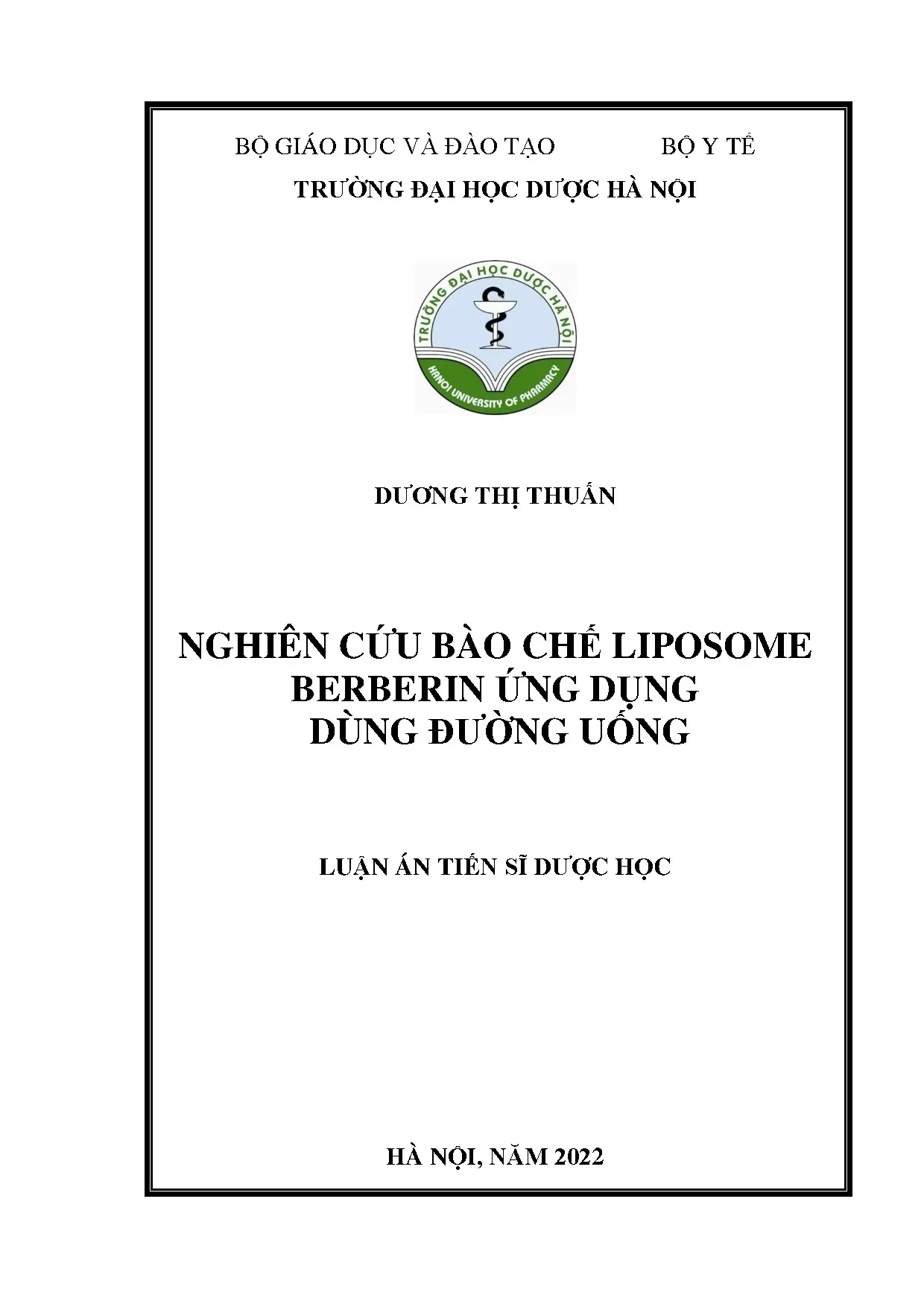 Nghiên cứu bào chế liposome berberin ứng dụng dùng đường uốn