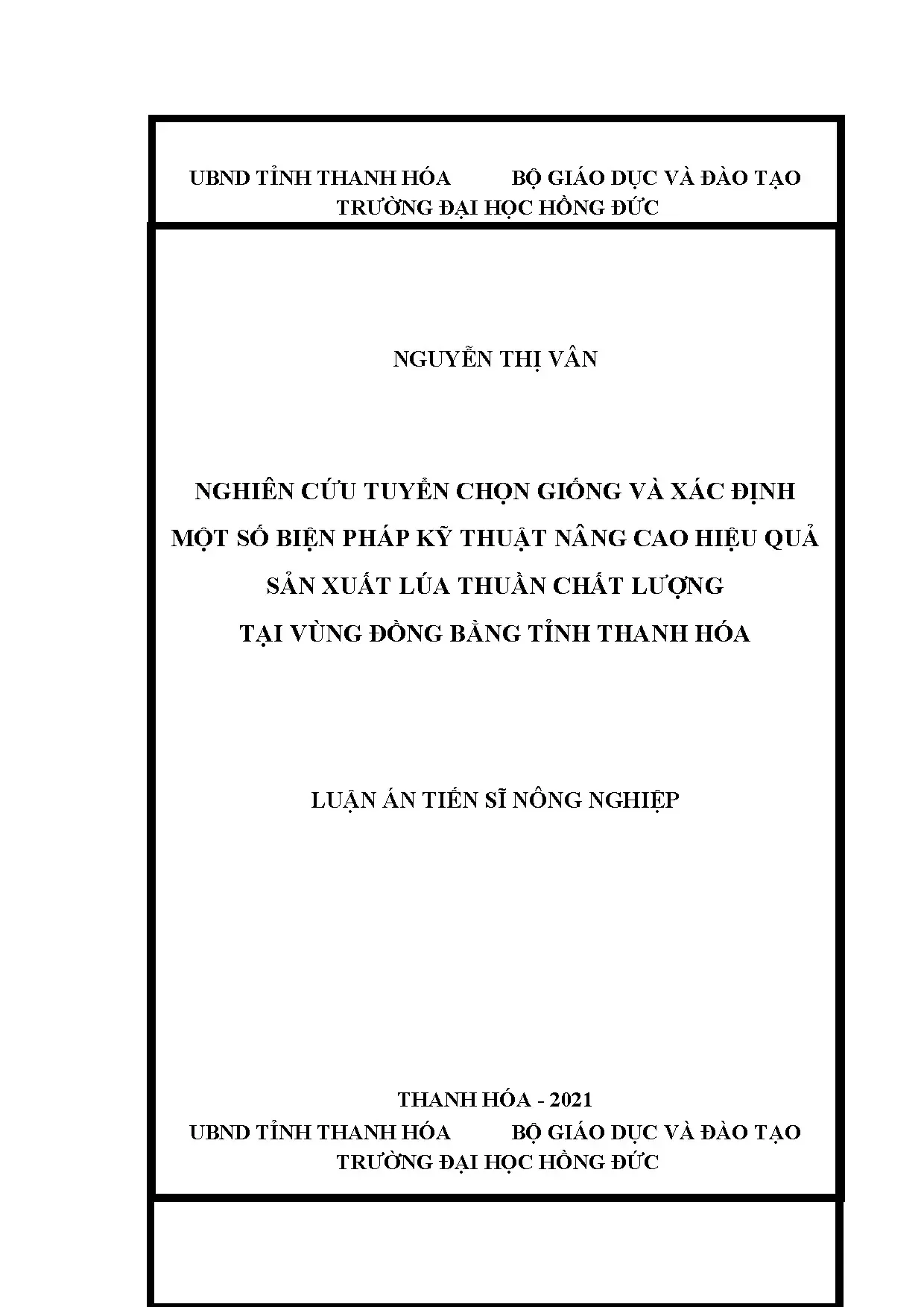 Nâng cao hiệu quả sản xuất lúa thuần chất lượng tại Thanh Hóa