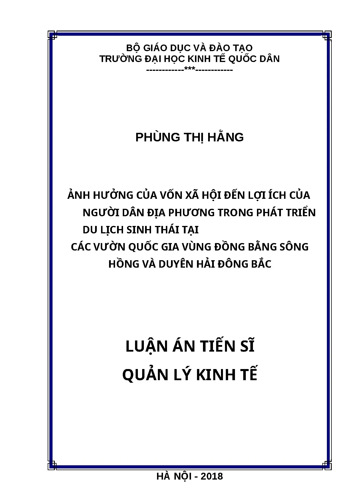 Vốn xã hội & lợi ích người dân trong du lịch sinh thái VQG