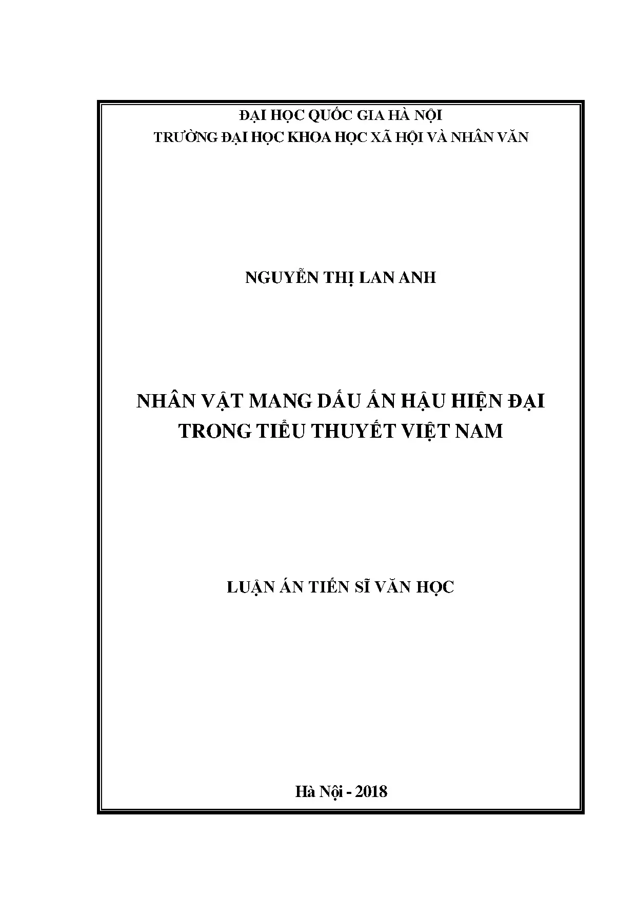 Nhân vật Hậu hiện đại trong Tiểu thuyết Việt Nam