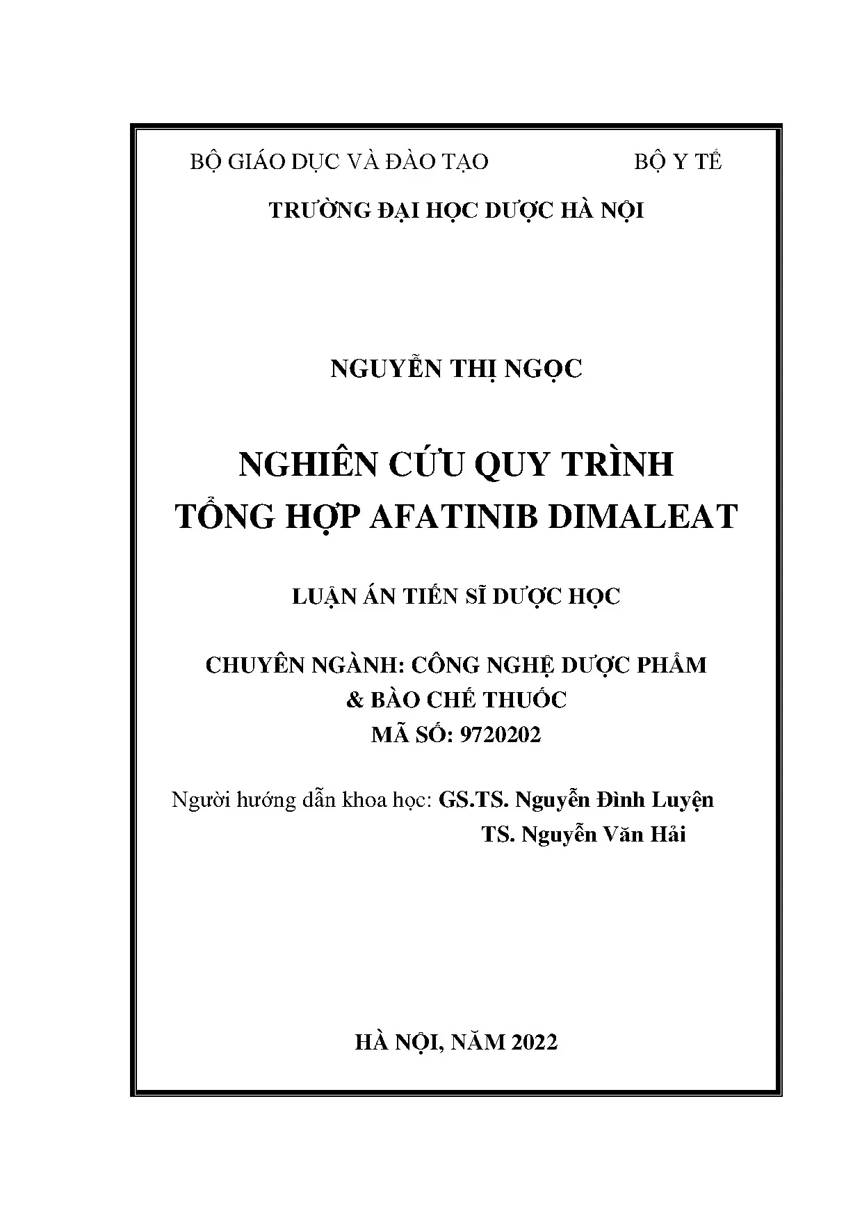 Nghiên cứu quy trình tổng hợp Afatinib Dimaleat - Luận án TS