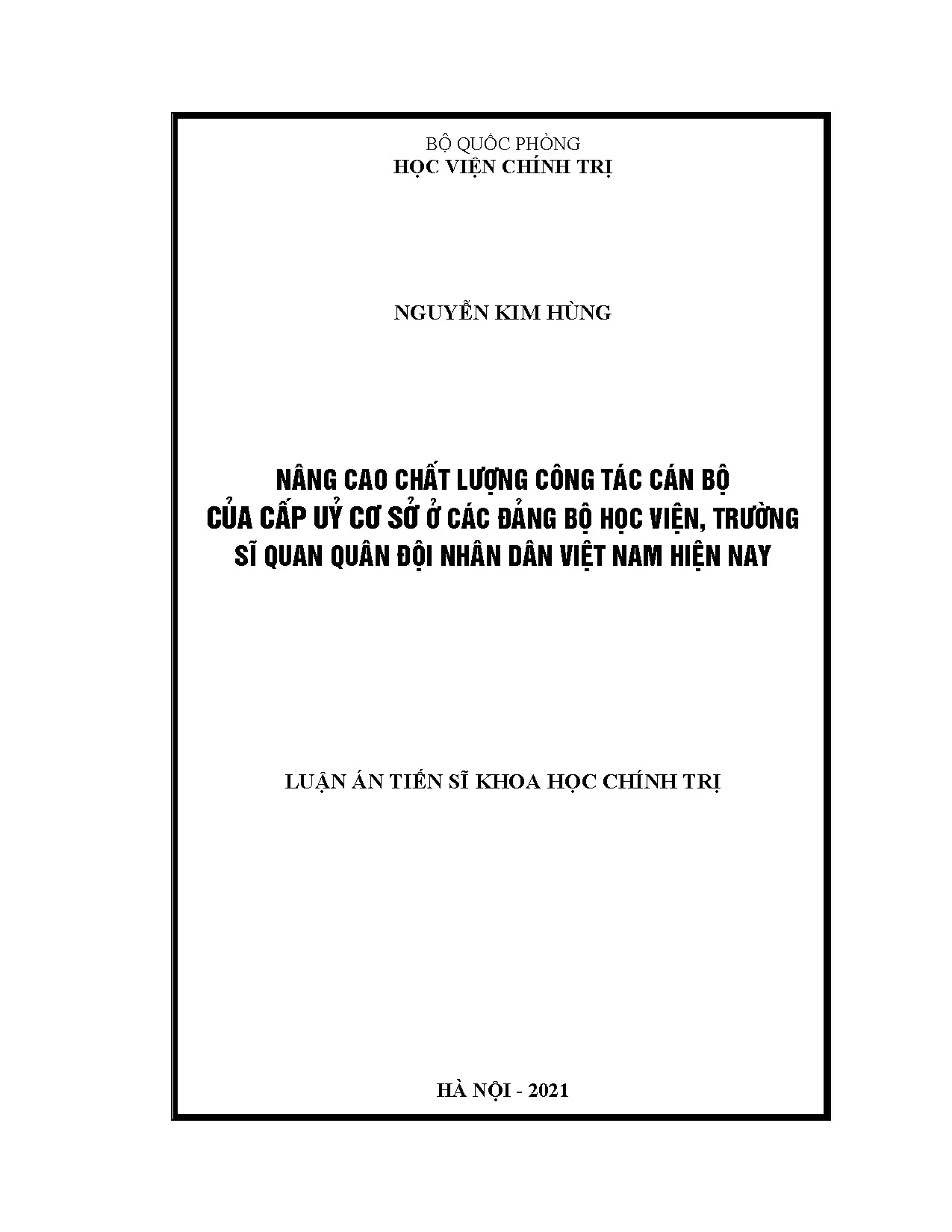 Luận án tiến sĩ nâng cao chất lượng công tác cán bộ của cấp