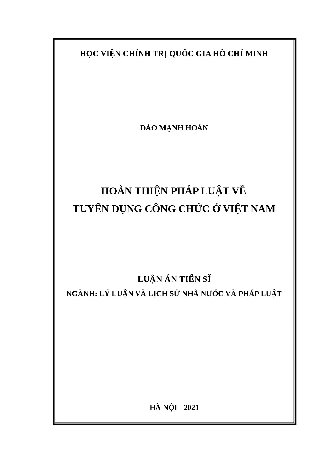 Luận án tiến sĩ hoàn thiện pháp luật về tuyển dụng công chức