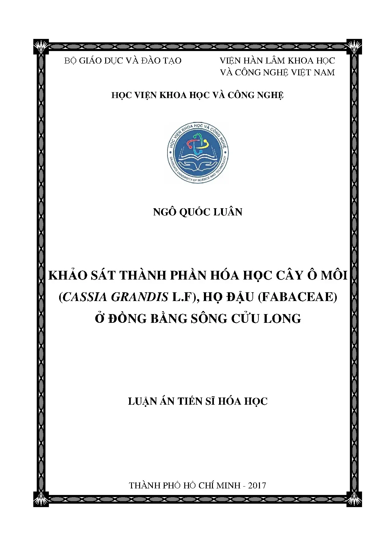 Luận án tiến sĩ khảo sát thành phần hóa học cây ô môi cassia