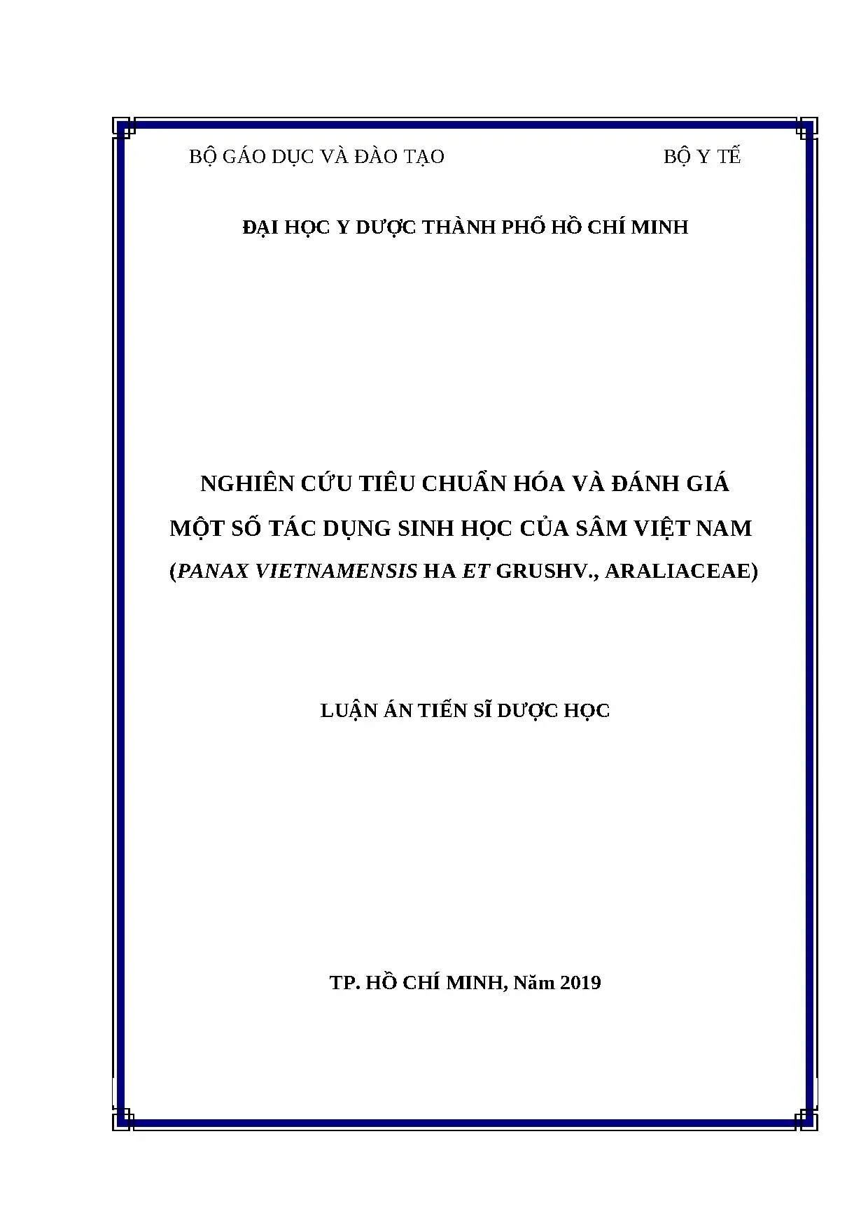 Tiêu chuẩn hóa và tác dụng sinh học Sâm Việt Nam