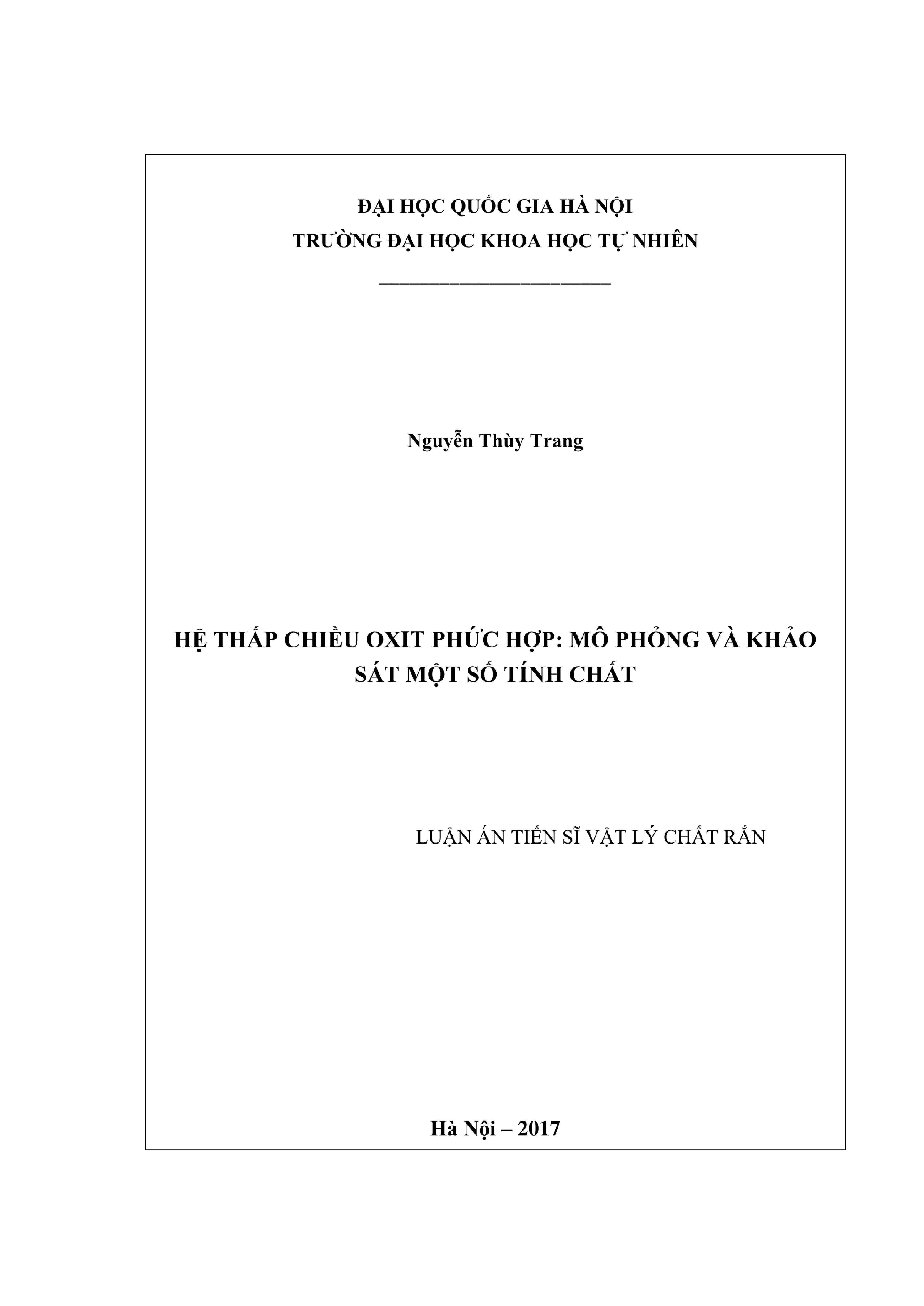 Luận án tiến sĩ vật lý chất rắn hệ thấp chiều oxit phức hợp