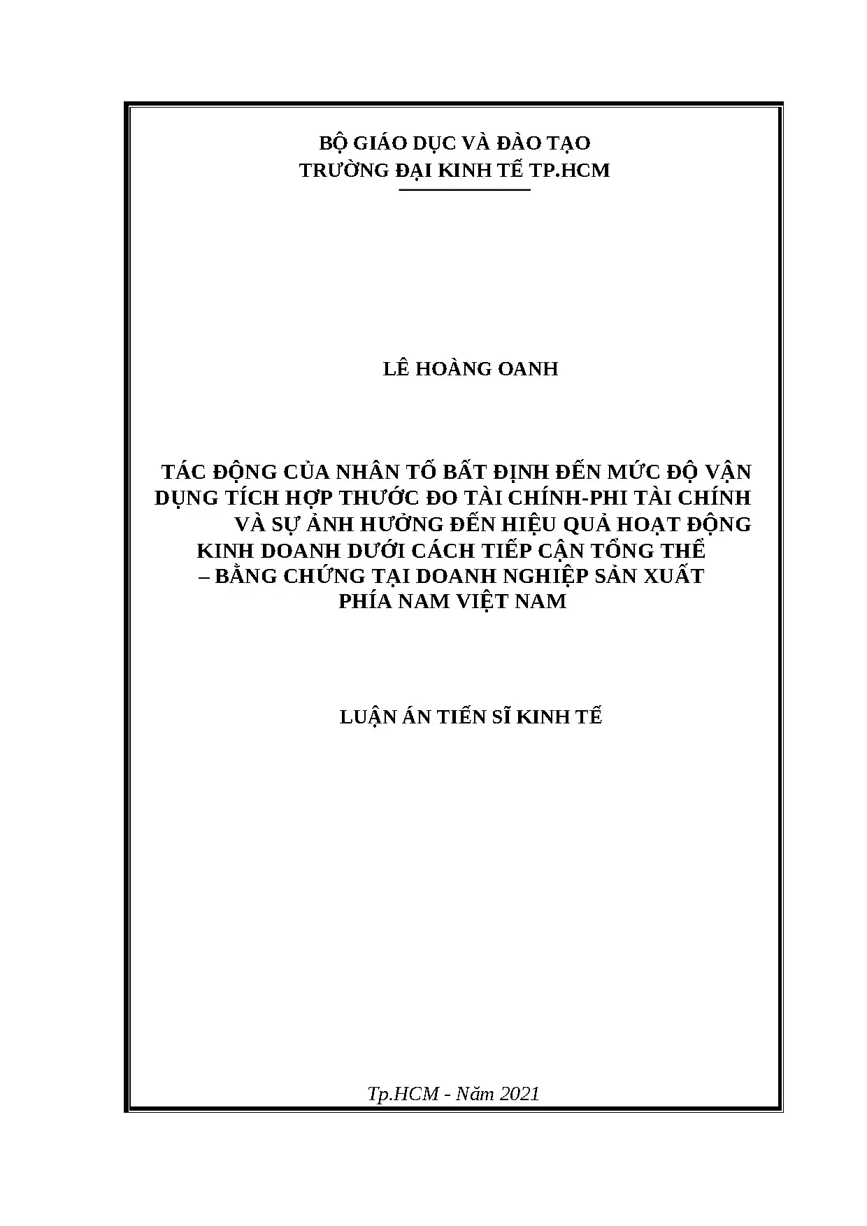 Nhân tố bất định, tích hợp thước đo tài chính-phi tài chính